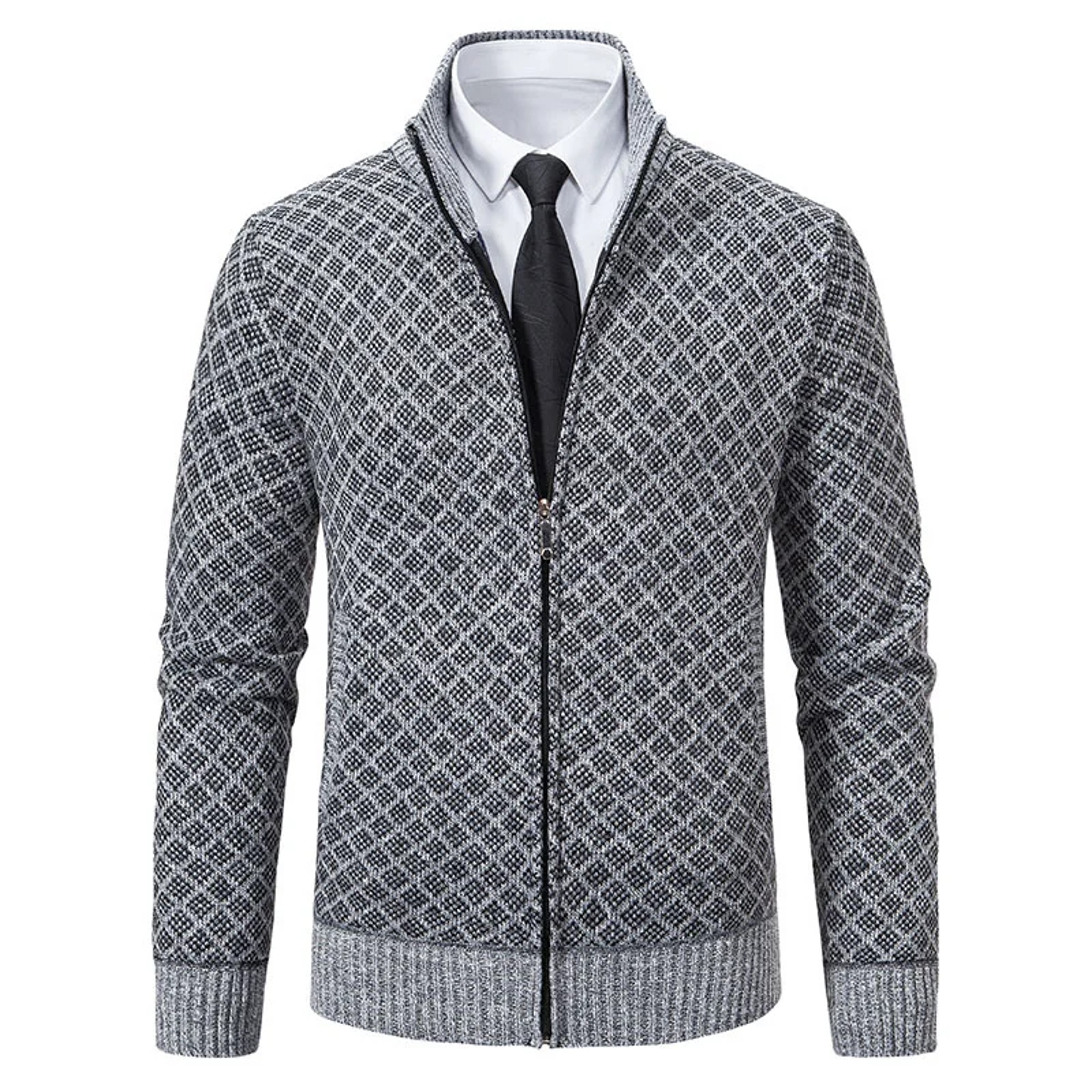 Men's High Collar Fleece Lined Knitted Jacket Warm Winter Sweater – view 11