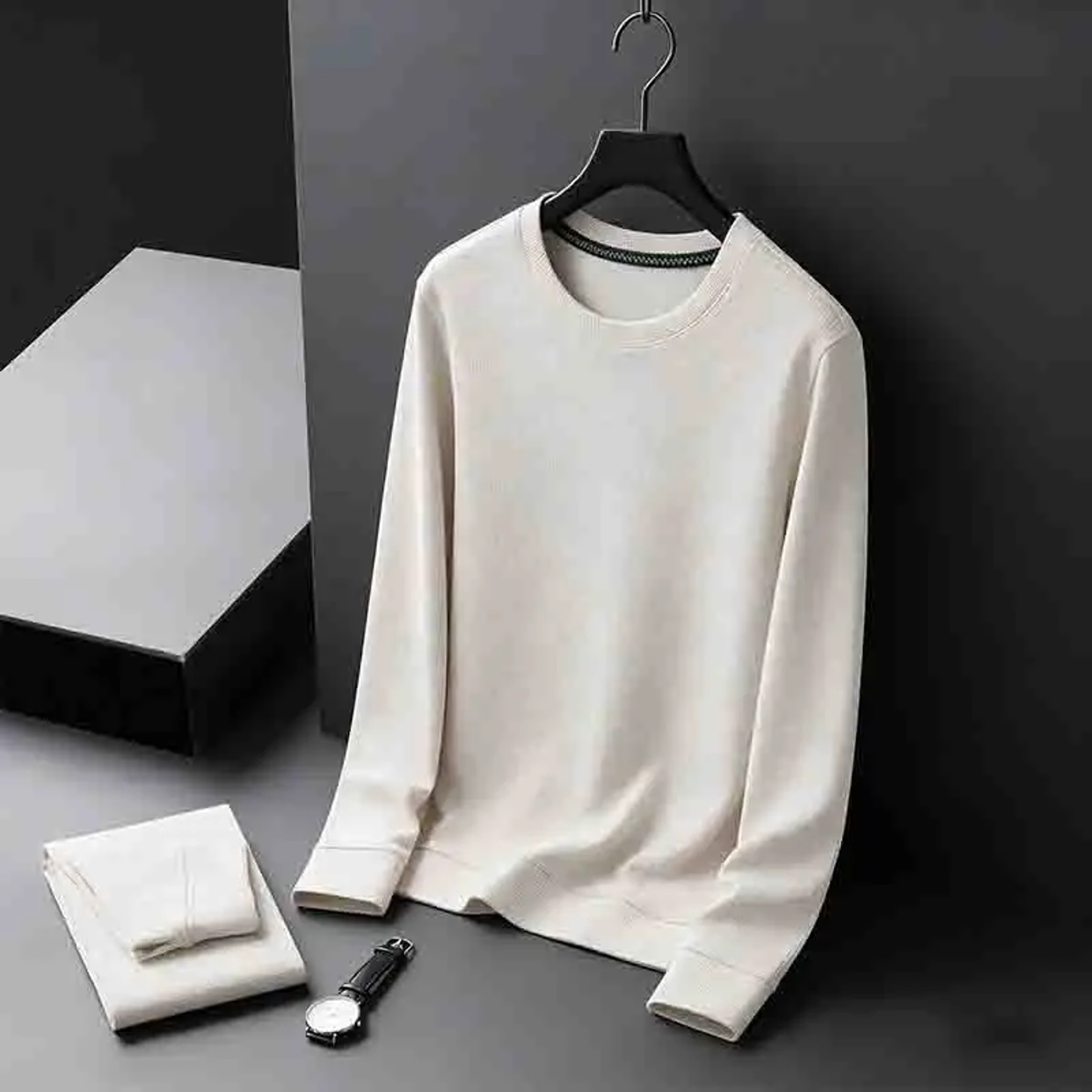 Men's Waffle Knit Sweatshirt Slim Fit Crew Neck Pullover – view 10