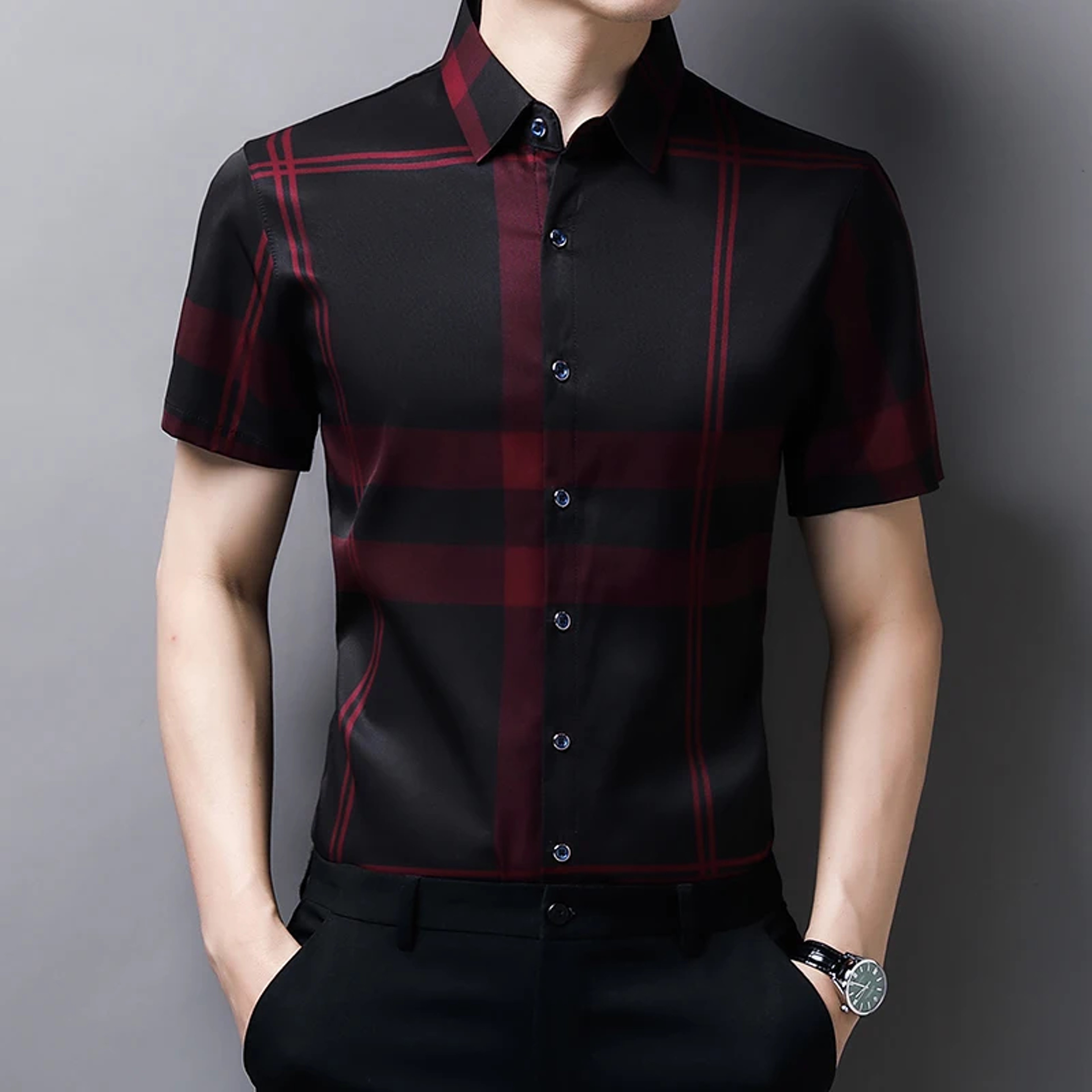 Men's Plaid Short Sleeve Shirt Business Casual Button Down Shirt – view 3