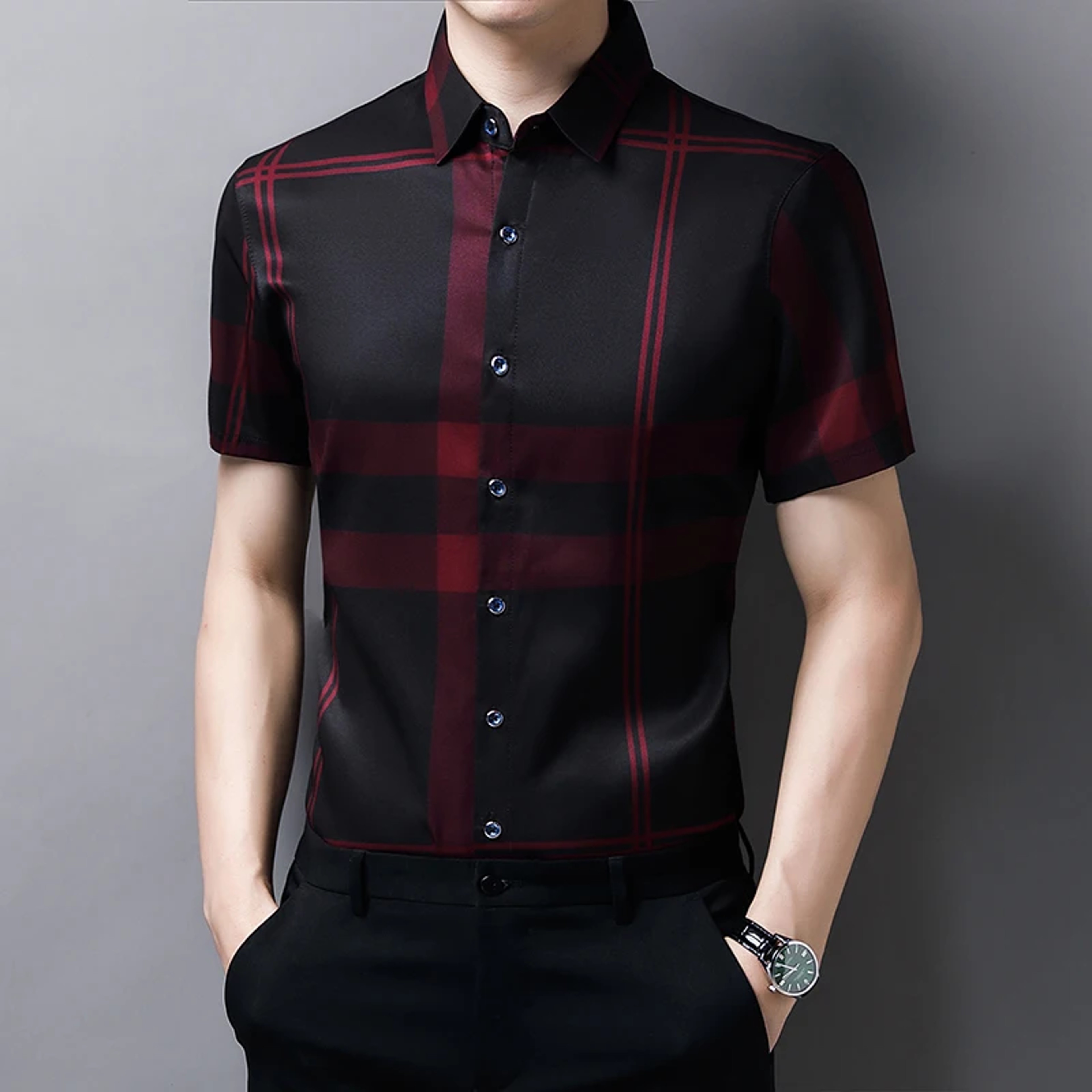 Men's Plaid Short Sleeve Shirt Business Casual Button Down Shirt – view 5