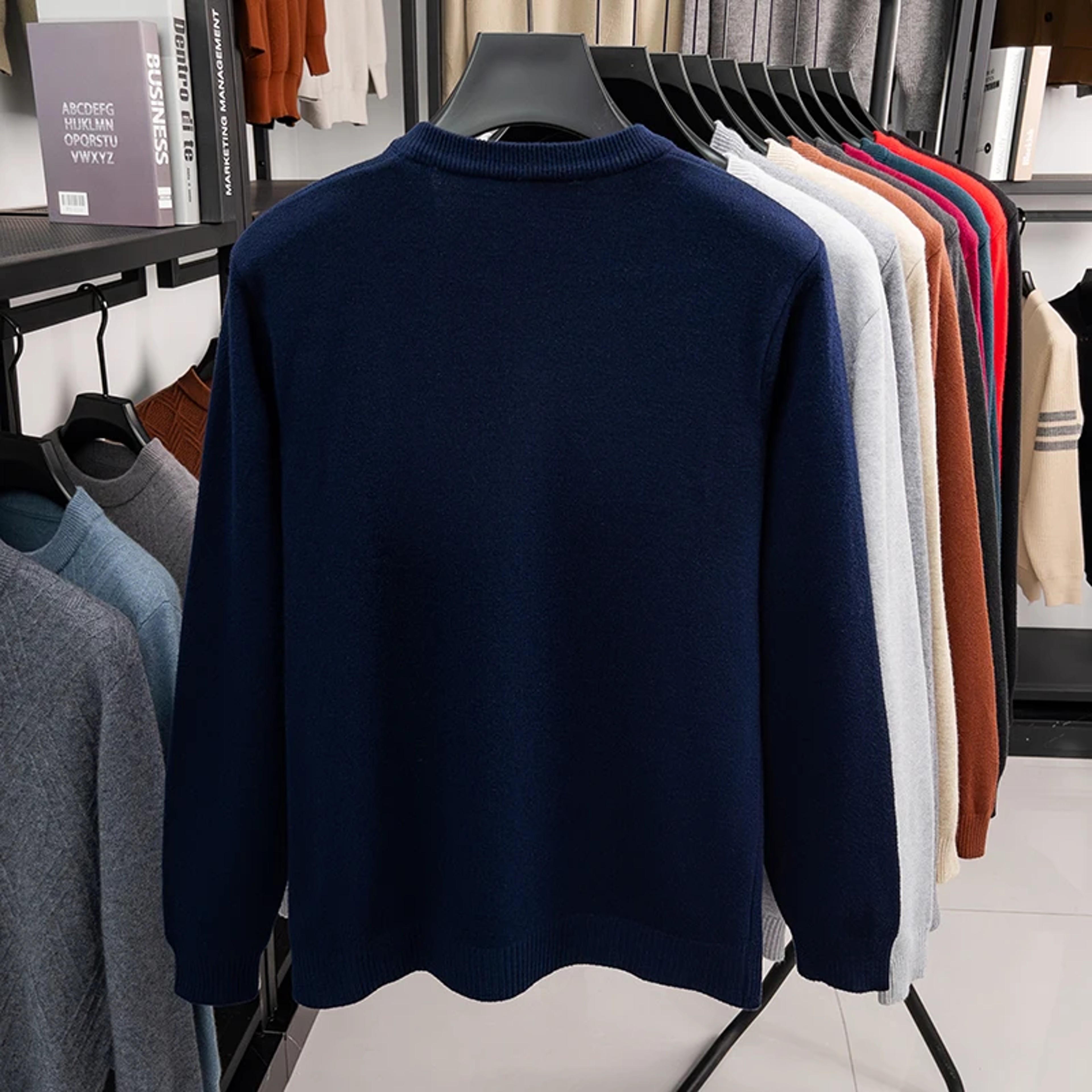 Mens V Neck Knit Sweater Relaxed Fit Solid Color Casual Pullover 4