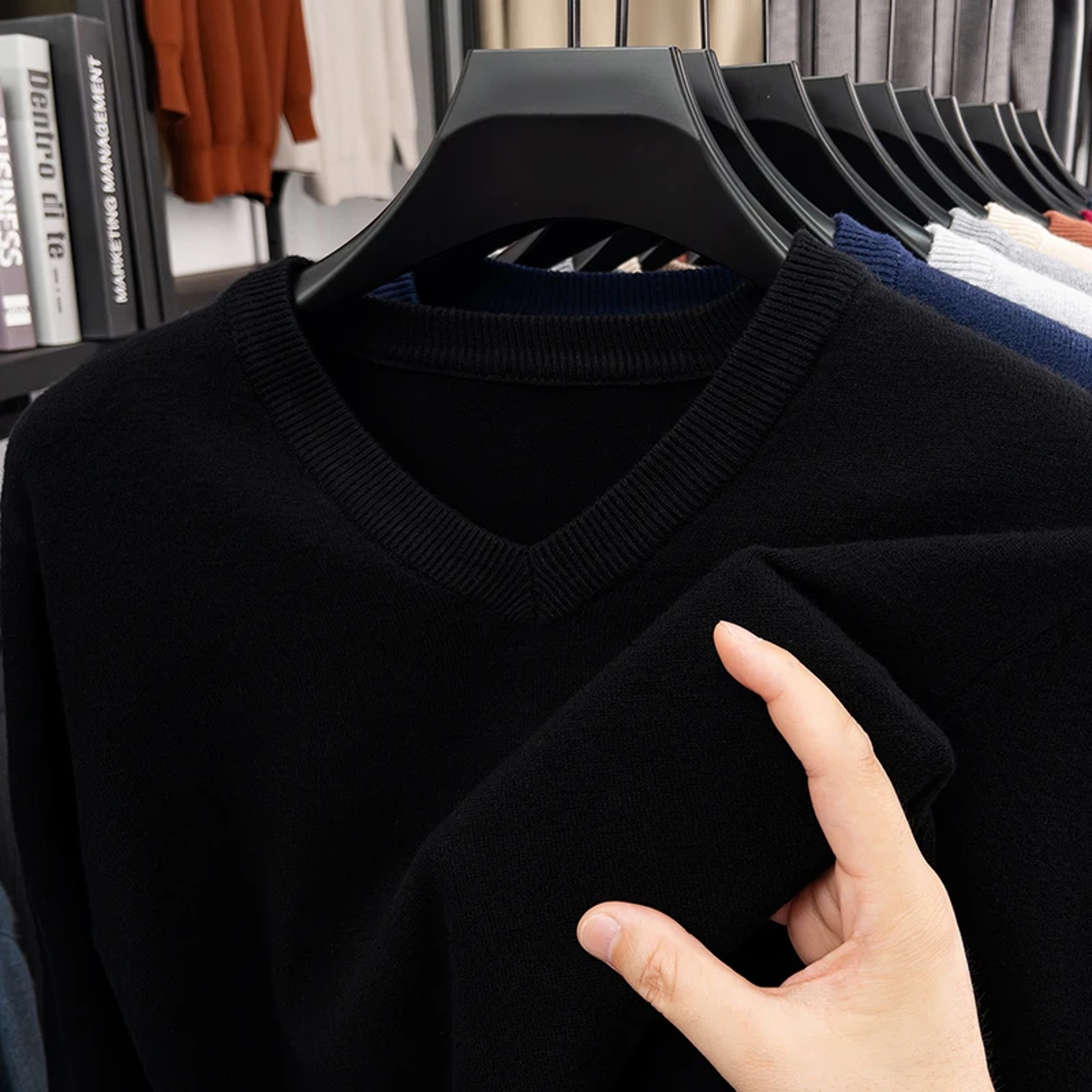 Mens V Neck Knit Sweater Relaxed Fit Solid Color Casual Pullover 7