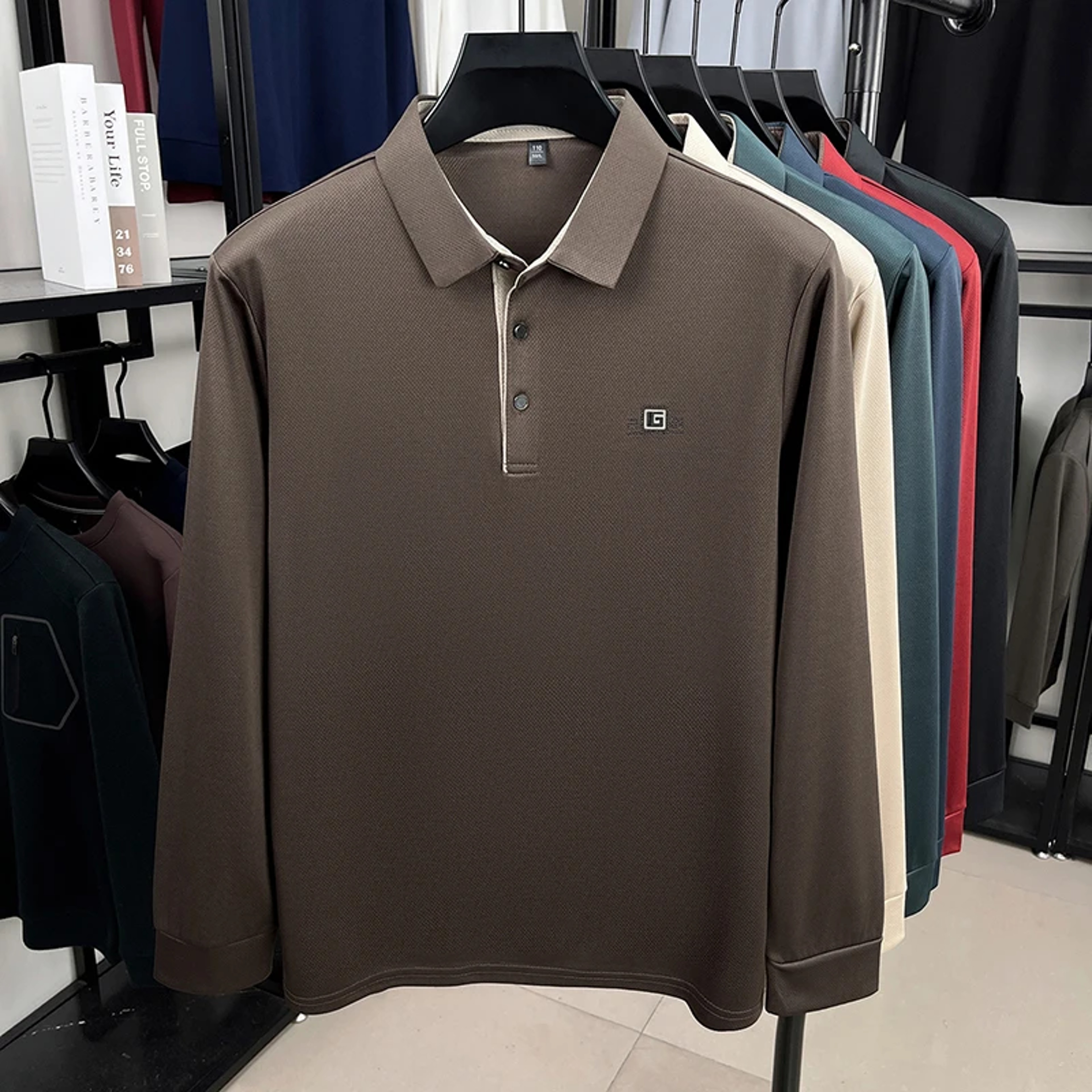 Mens Business Casual Polo Shirt Breathable Short Sleeve Badge Top – view 5