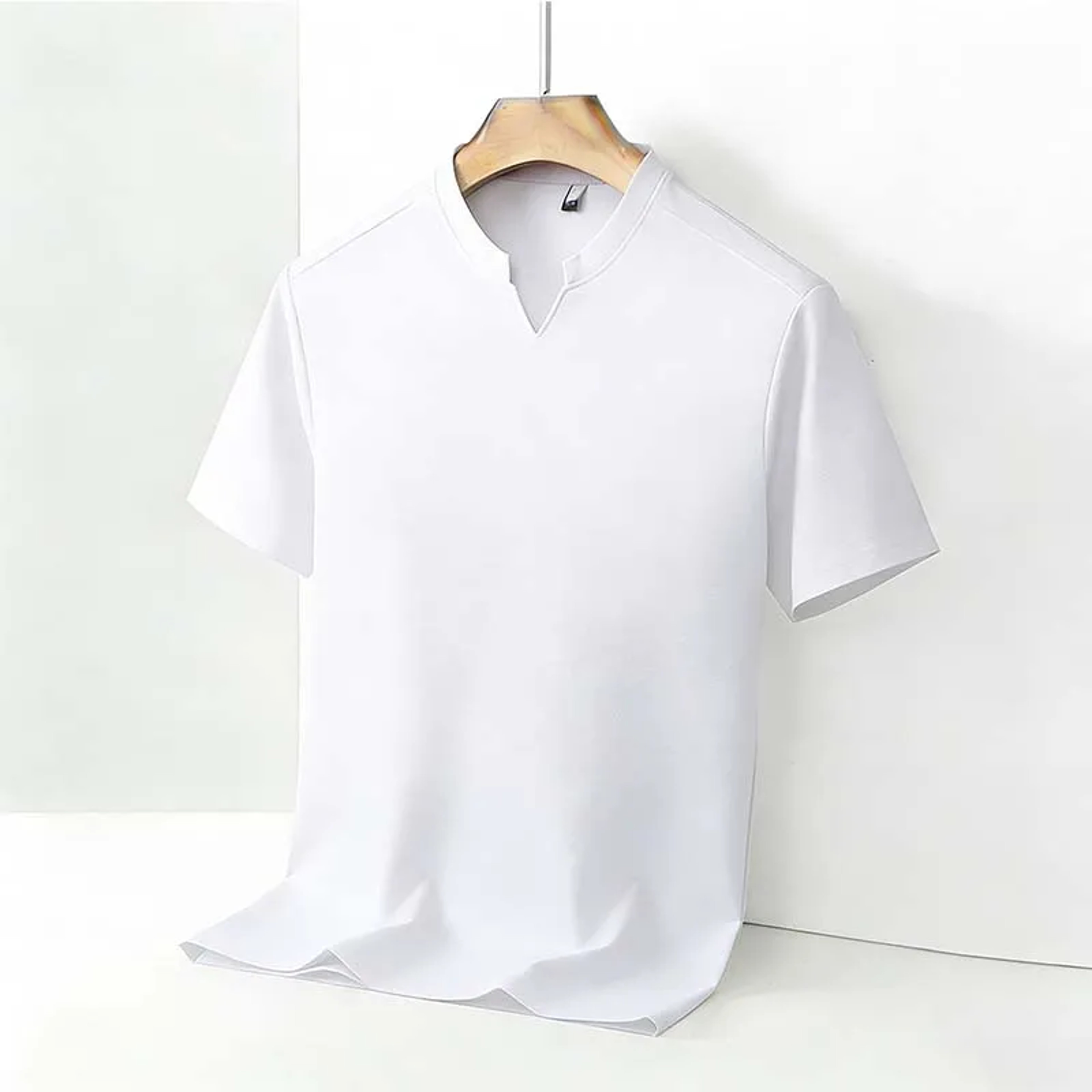 Men's V Notch Stand Collar Shirt Slim Fit Business Casual Short Sleeve Top – view 3