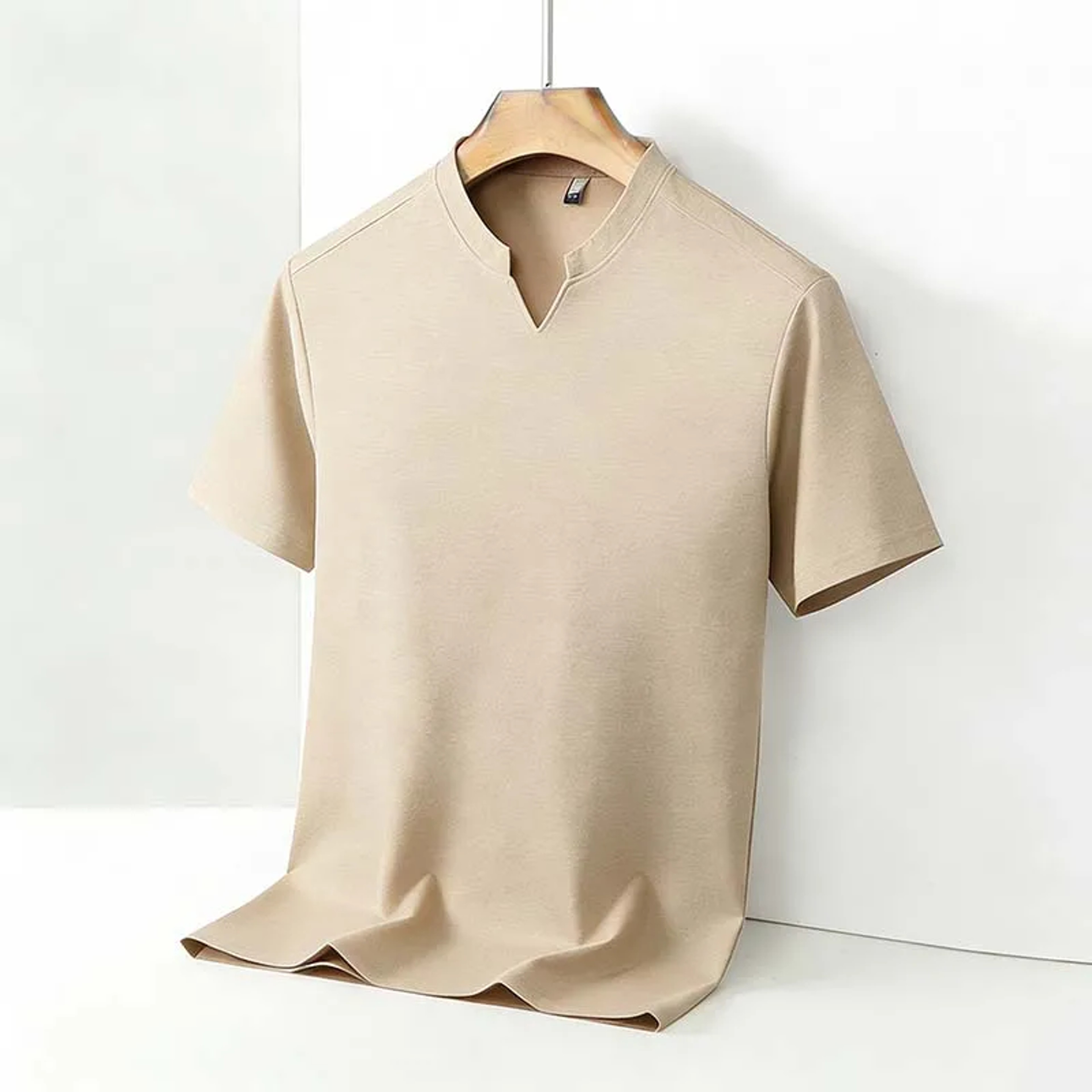 Men's V Notch Stand Collar Shirt Slim Fit Business Casual Short Sleeve Top – view 4