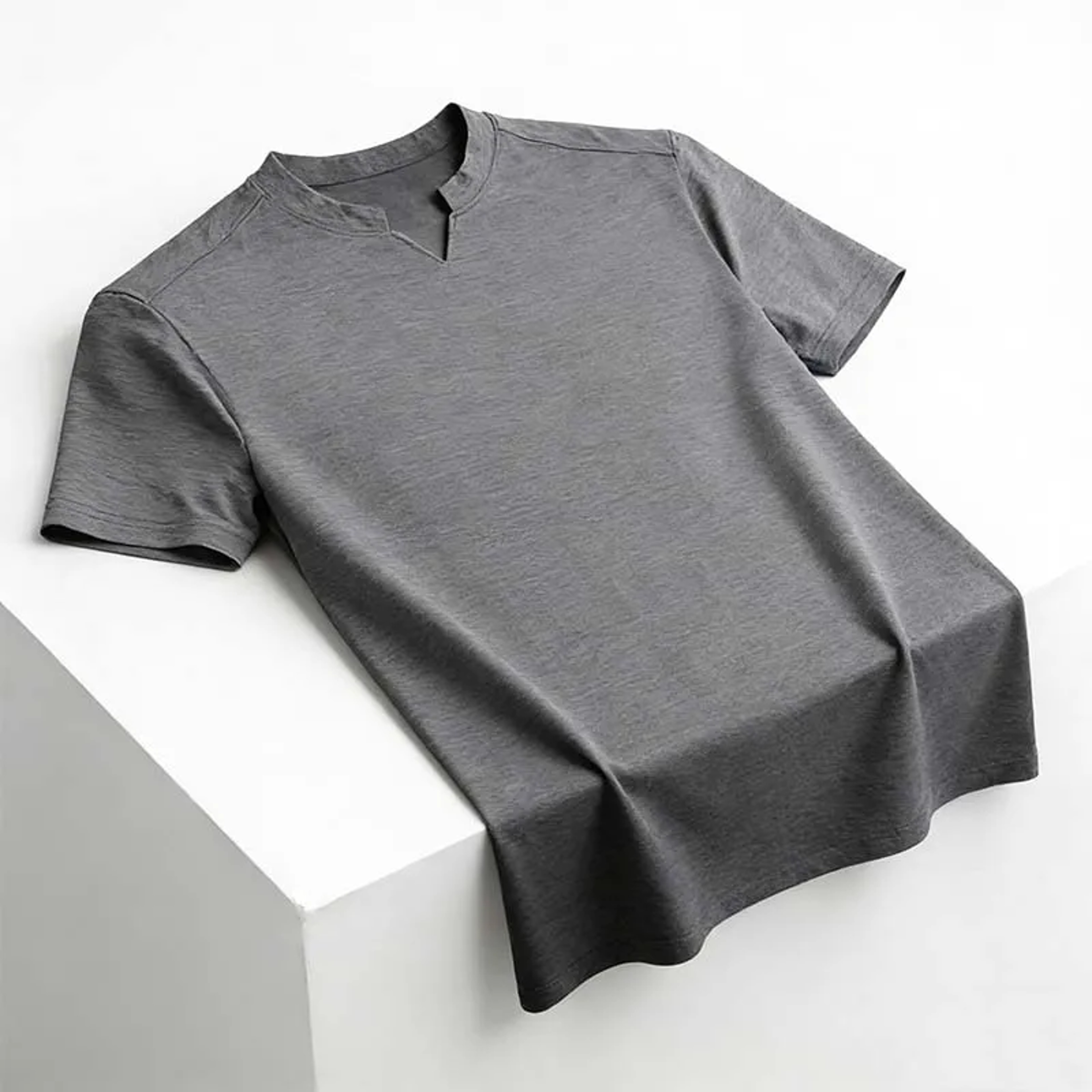 Men's V Notch Stand Collar Shirt Slim Fit Business Casual Short Sleeve Top – view 11