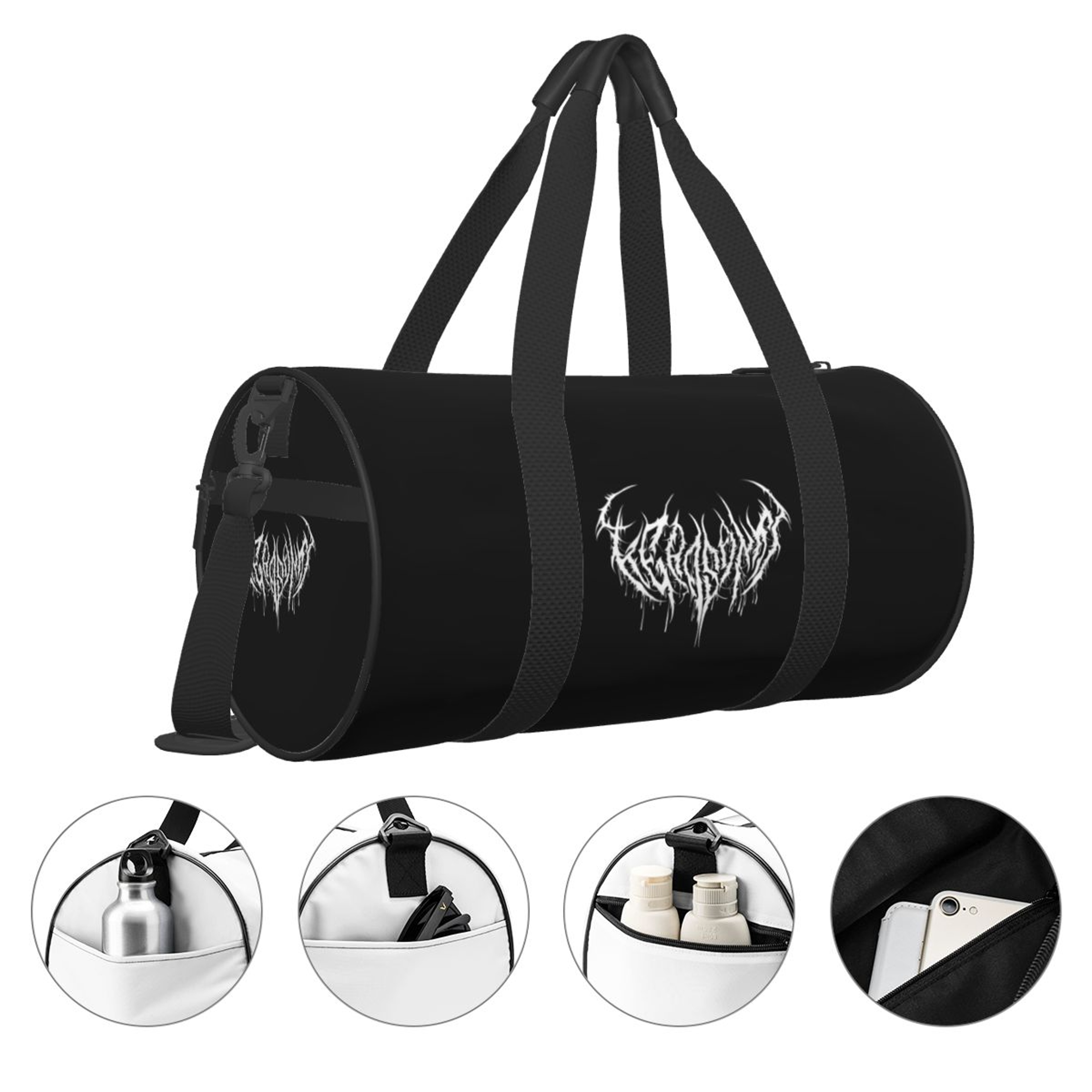 Goth Bish Deathcore Gym Duffle Bag with Shoe Compartment – view 3