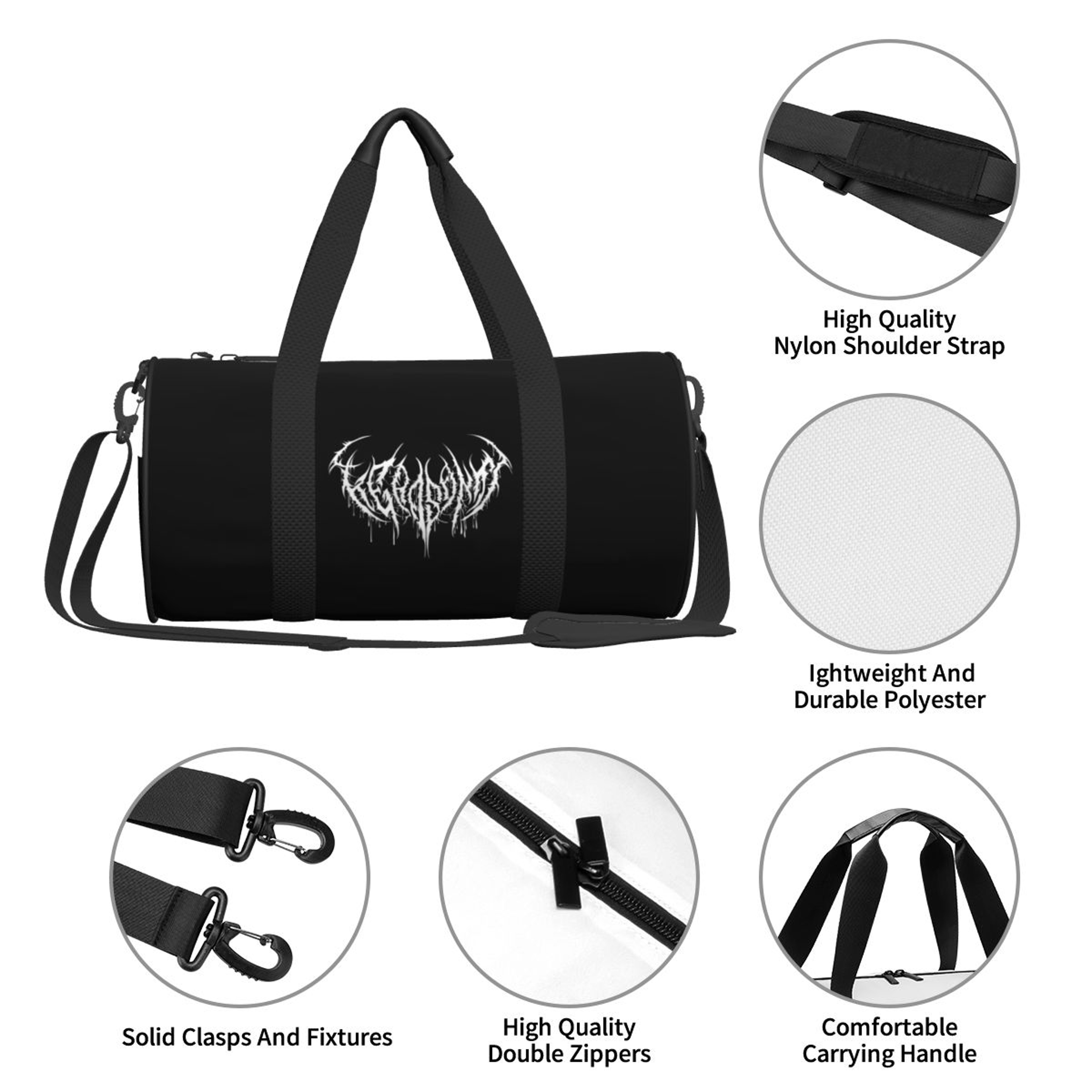 Goth Bish Deathcore Gym Duffle Bag with Shoe Compartment – view 4