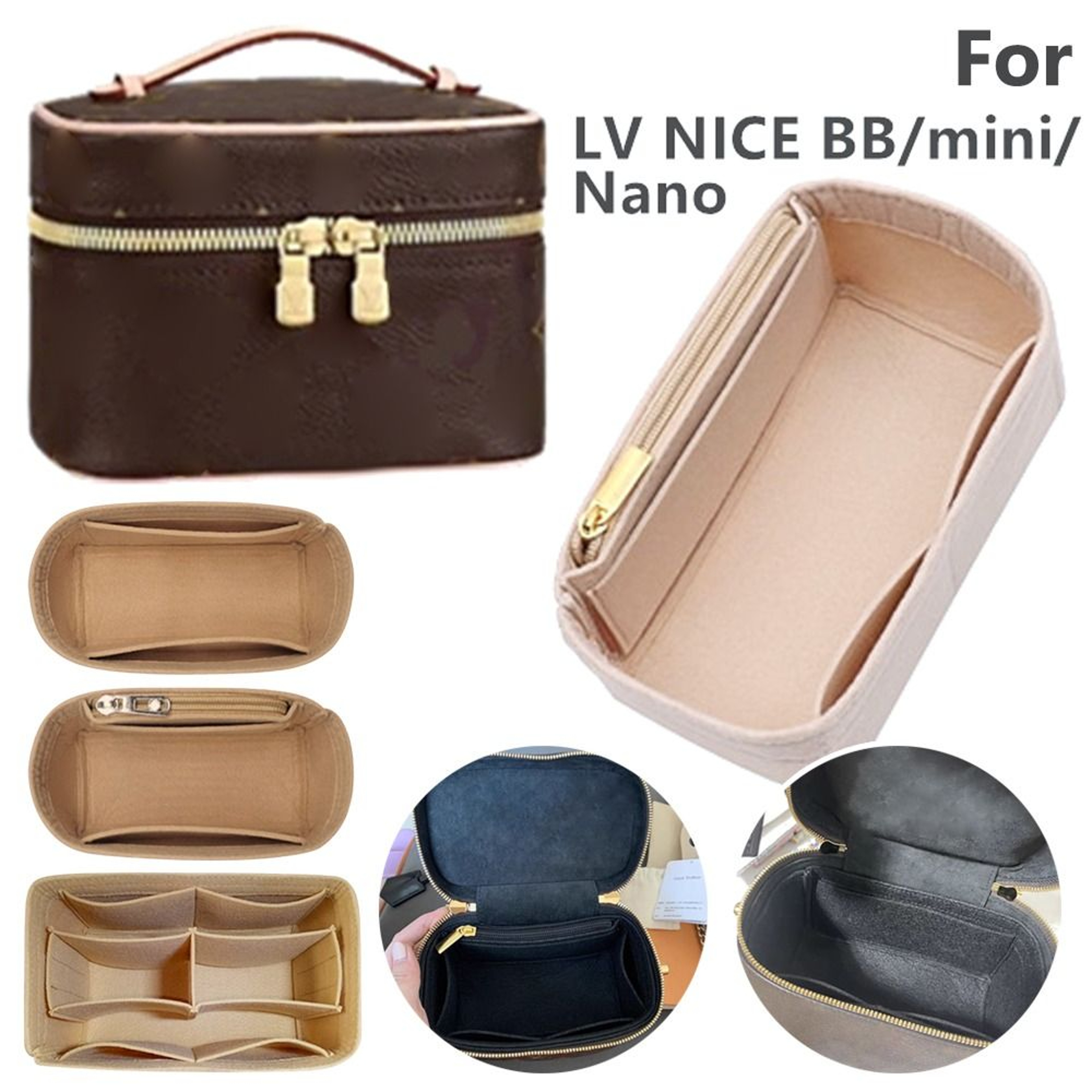 Felt Purse Organizer Insert With Zipper For Nice Nano Mini BB 2