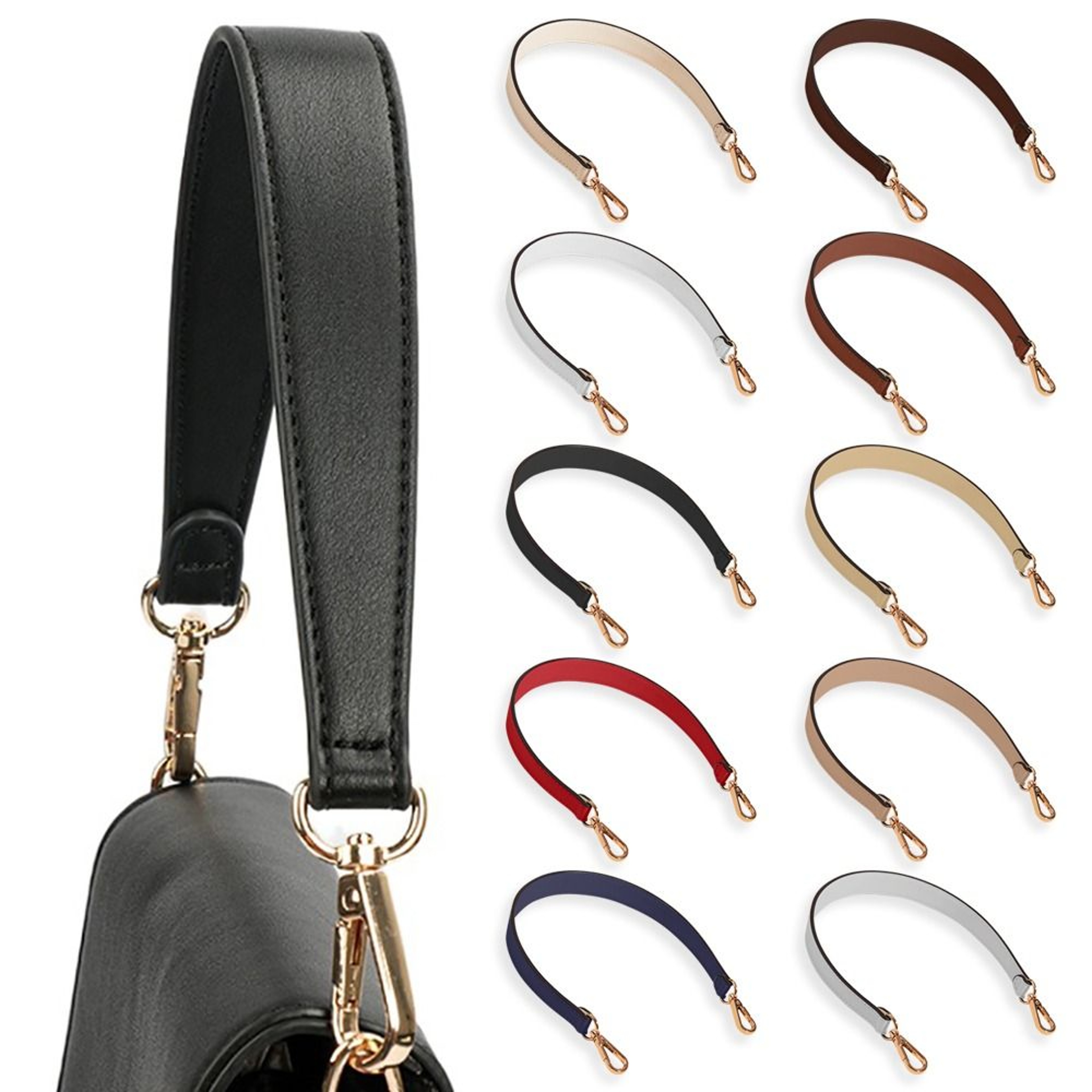 PU Leather Bag Strap Short Replacement Purse Strap with Gold Buckles – view 1