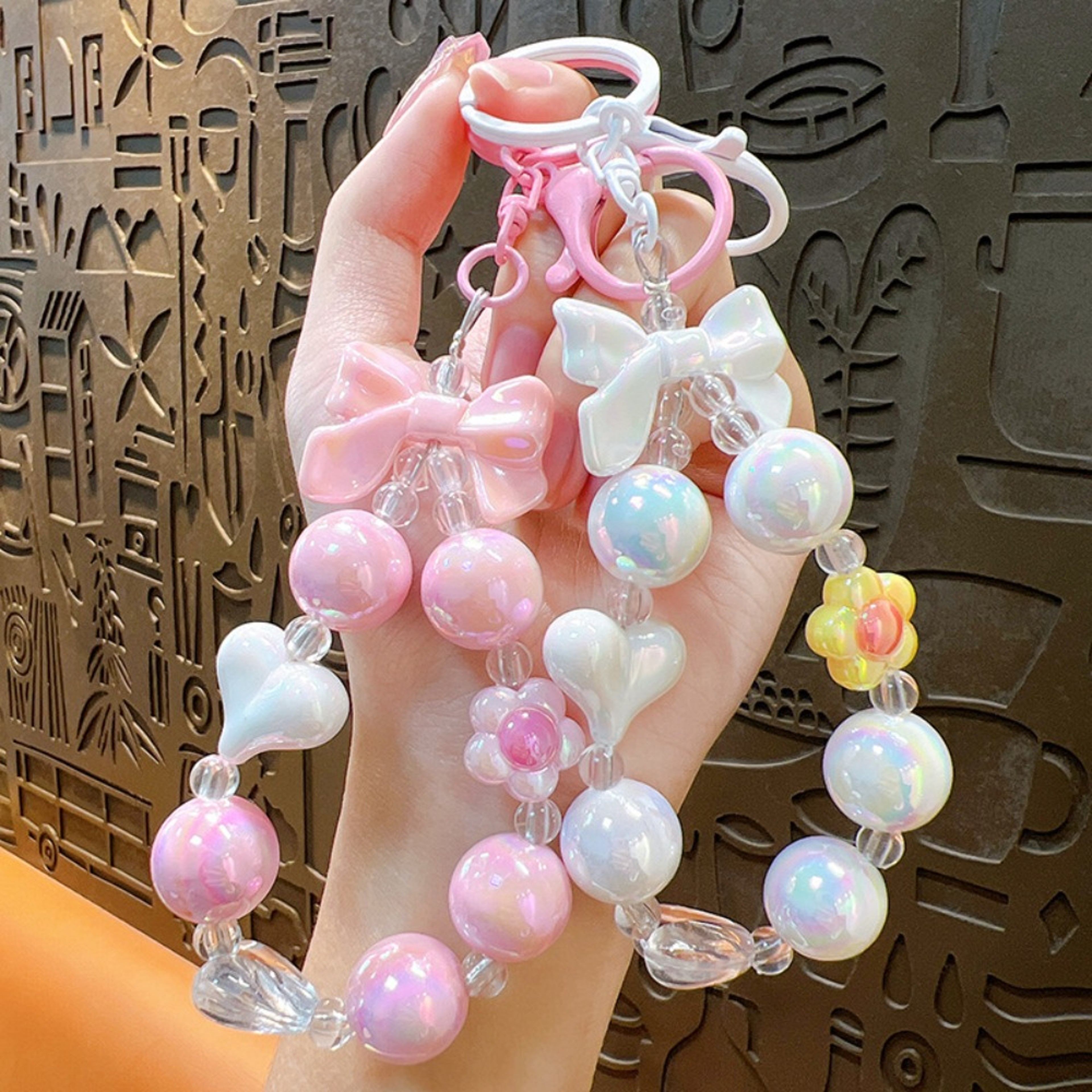 Candy Color Beaded Phone Strap Bow Heart Keychain Bag Charm – view 4