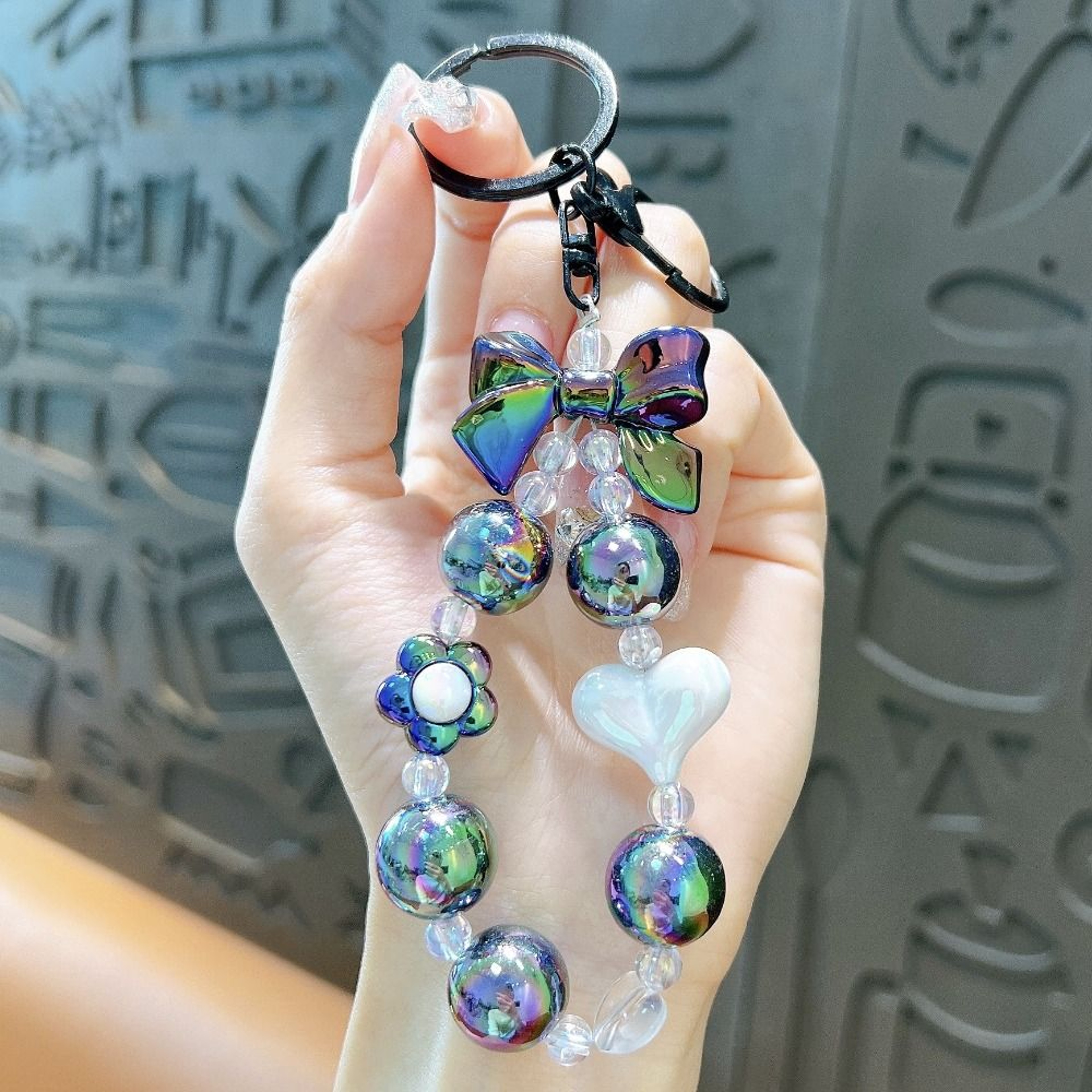 Candy Color Beaded Phone Strap Bow Heart Keychain Bag Charm – view 7