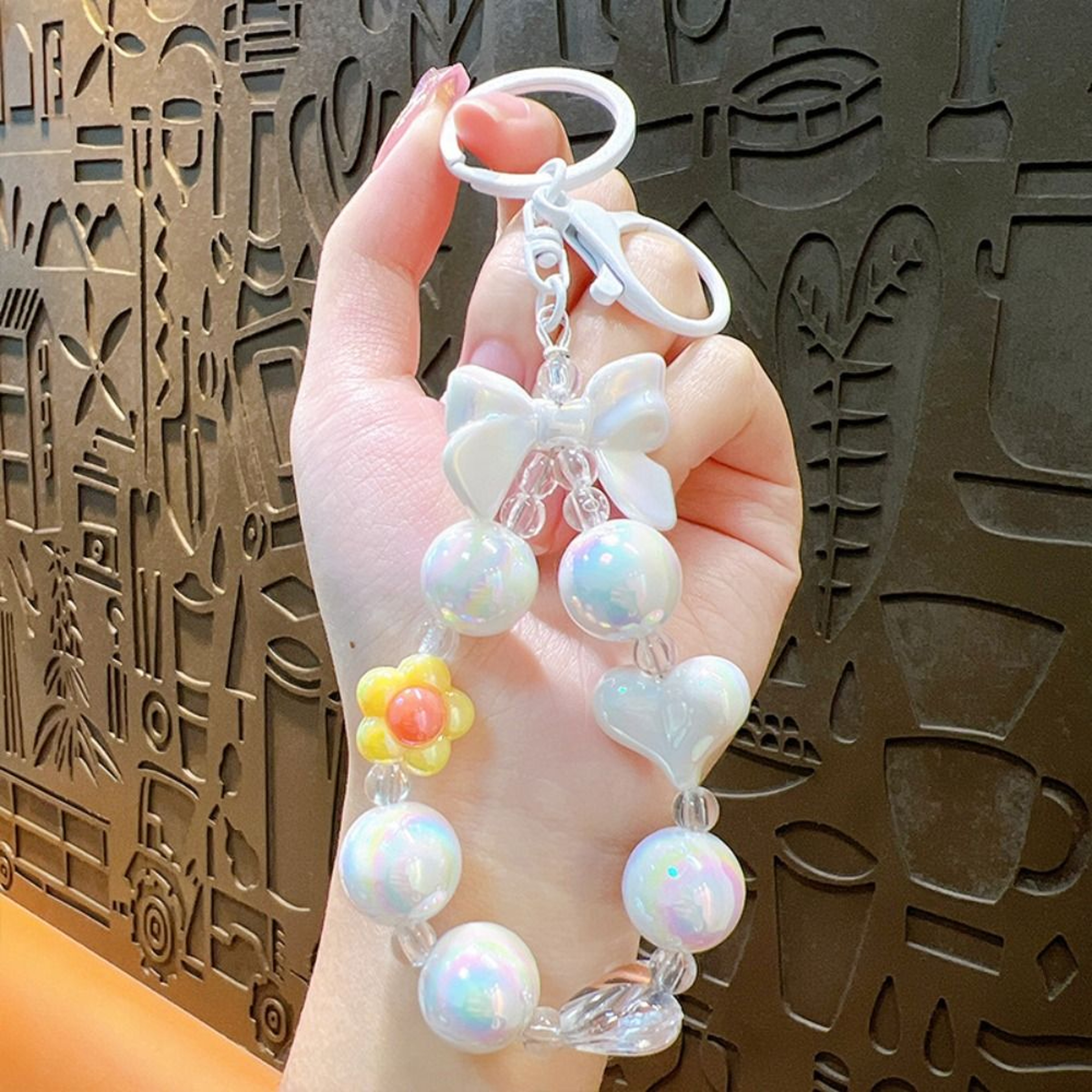 Candy Color Beaded Phone Strap Bow Heart Keychain Bag Charm – view 10