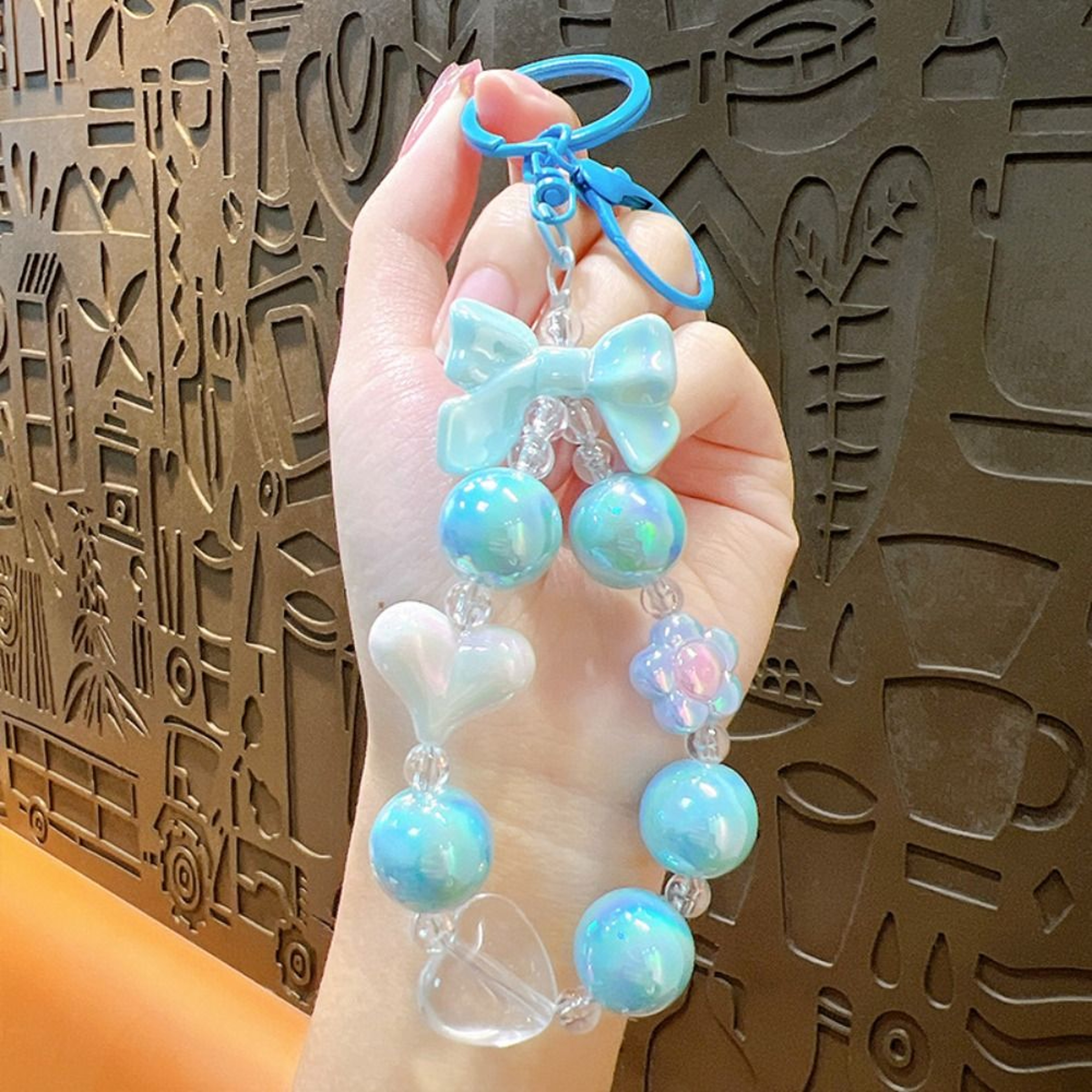 Candy Color Beaded Phone Strap Bow Heart Keychain Bag Charm – view 12