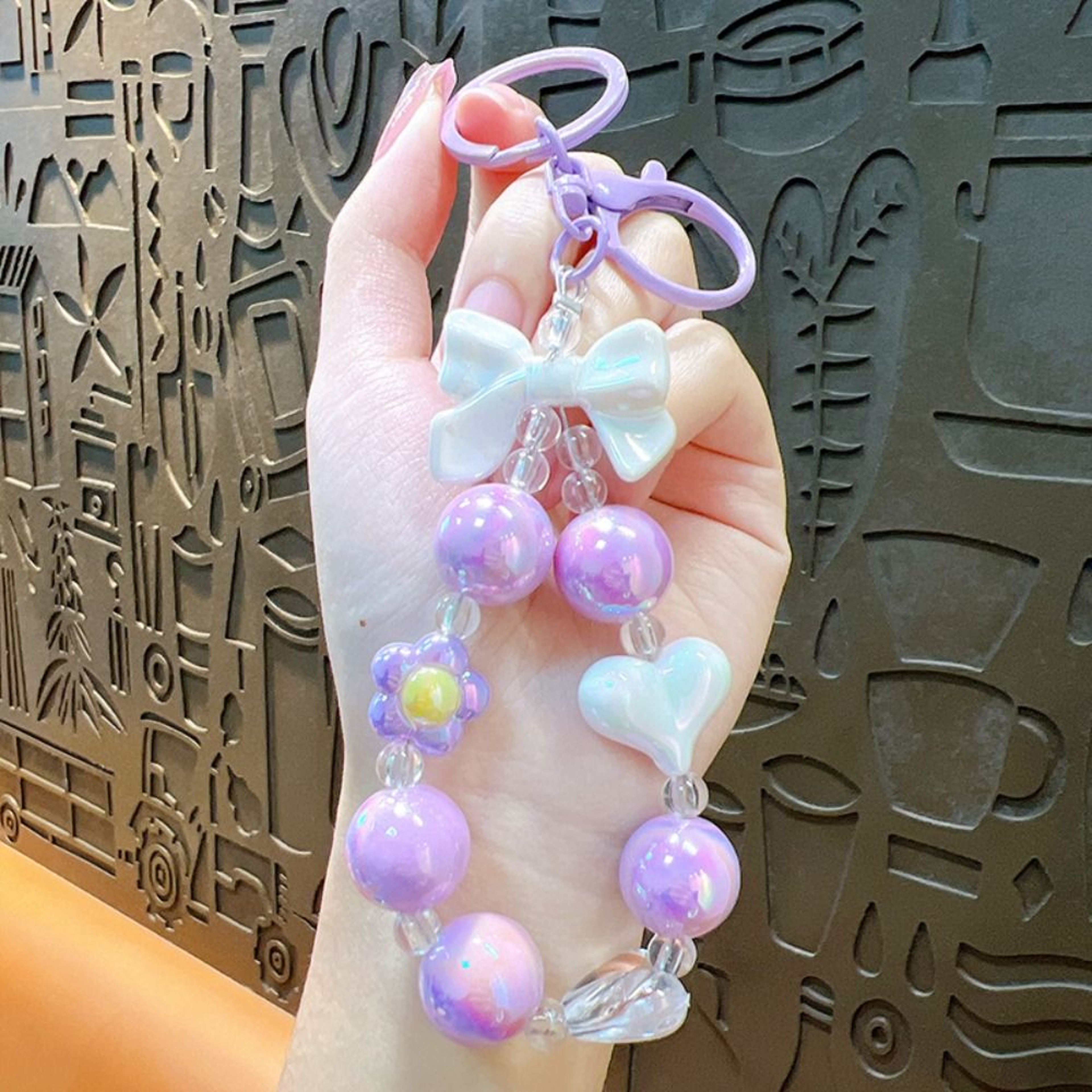 Candy Color Beaded Phone Strap Bow Heart Keychain Bag Charm – view 13