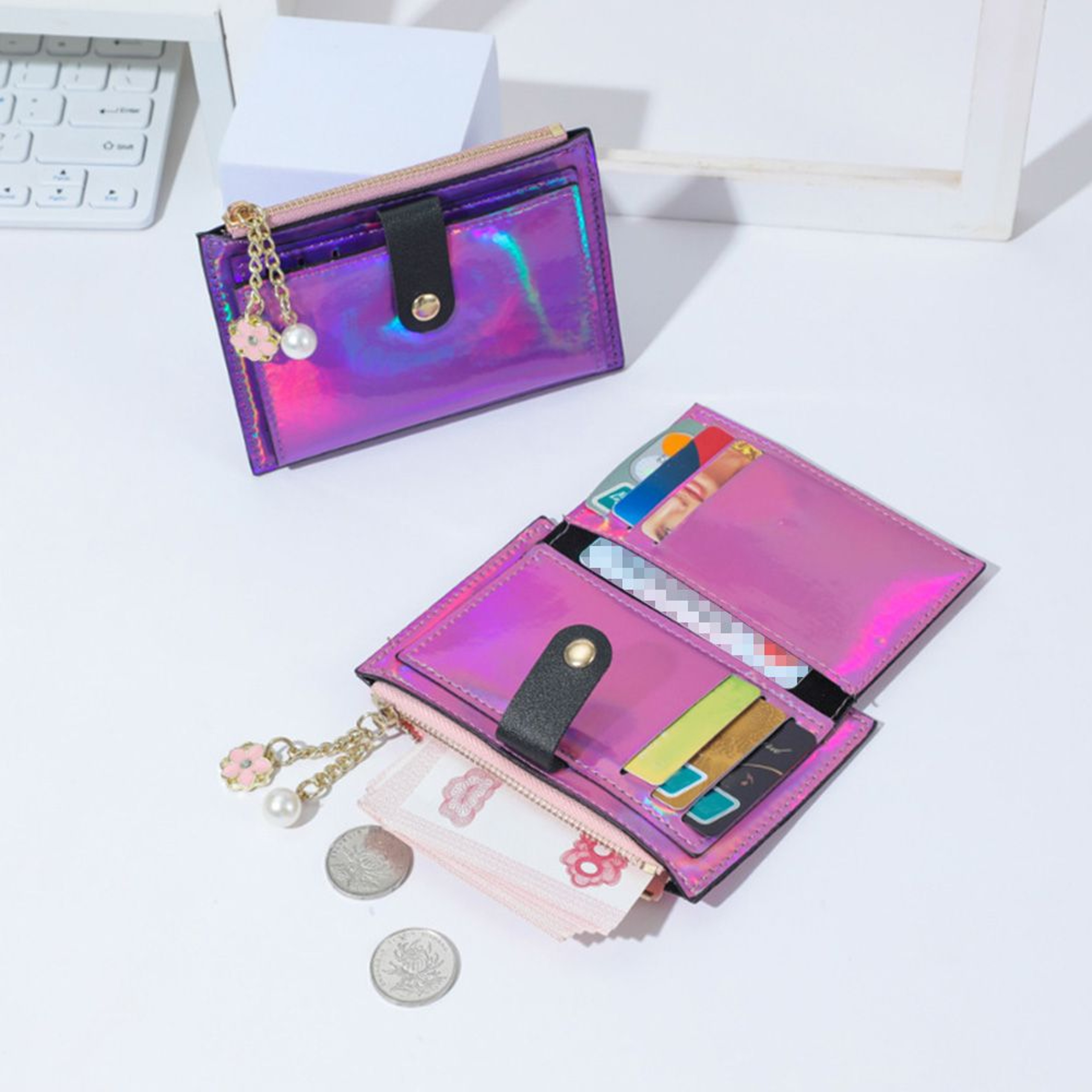 Holographic Womens Card Holder Coin Purse Wallet with Zipper – view 2