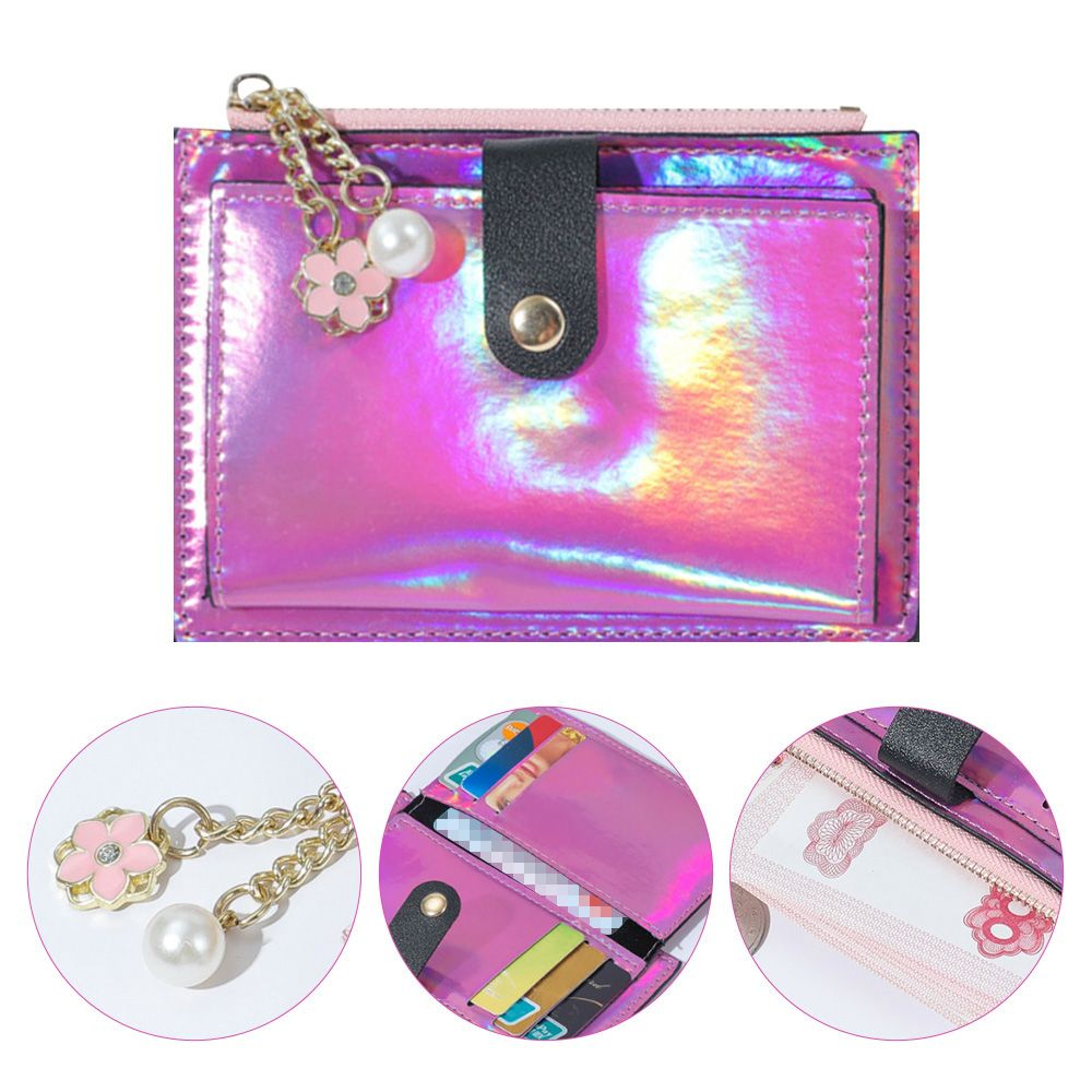 Holographic Womens Card Holder Coin Purse Wallet with Zipper – view 5