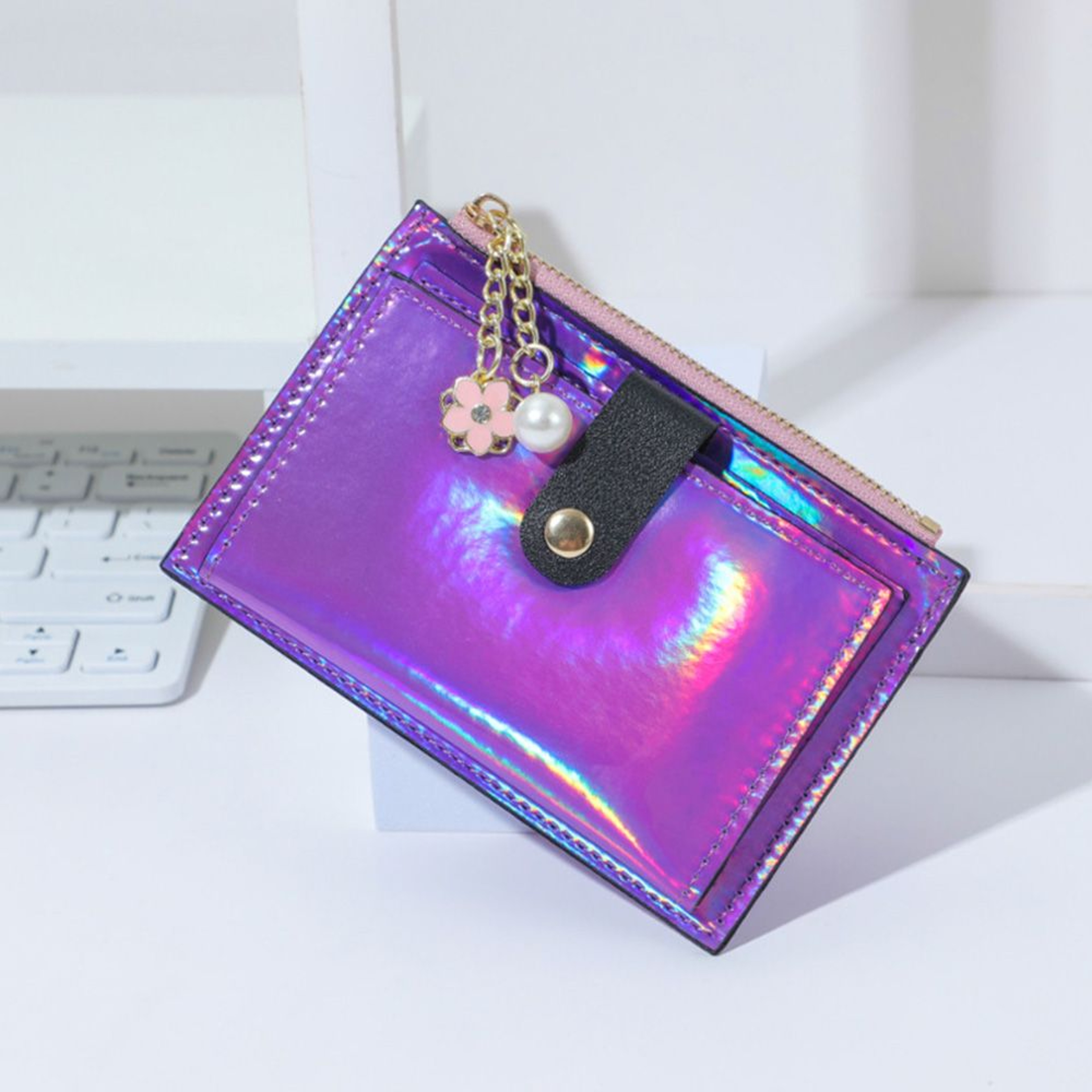 Holographic Womens Card Holder Coin Purse Wallet with Zipper – view 10