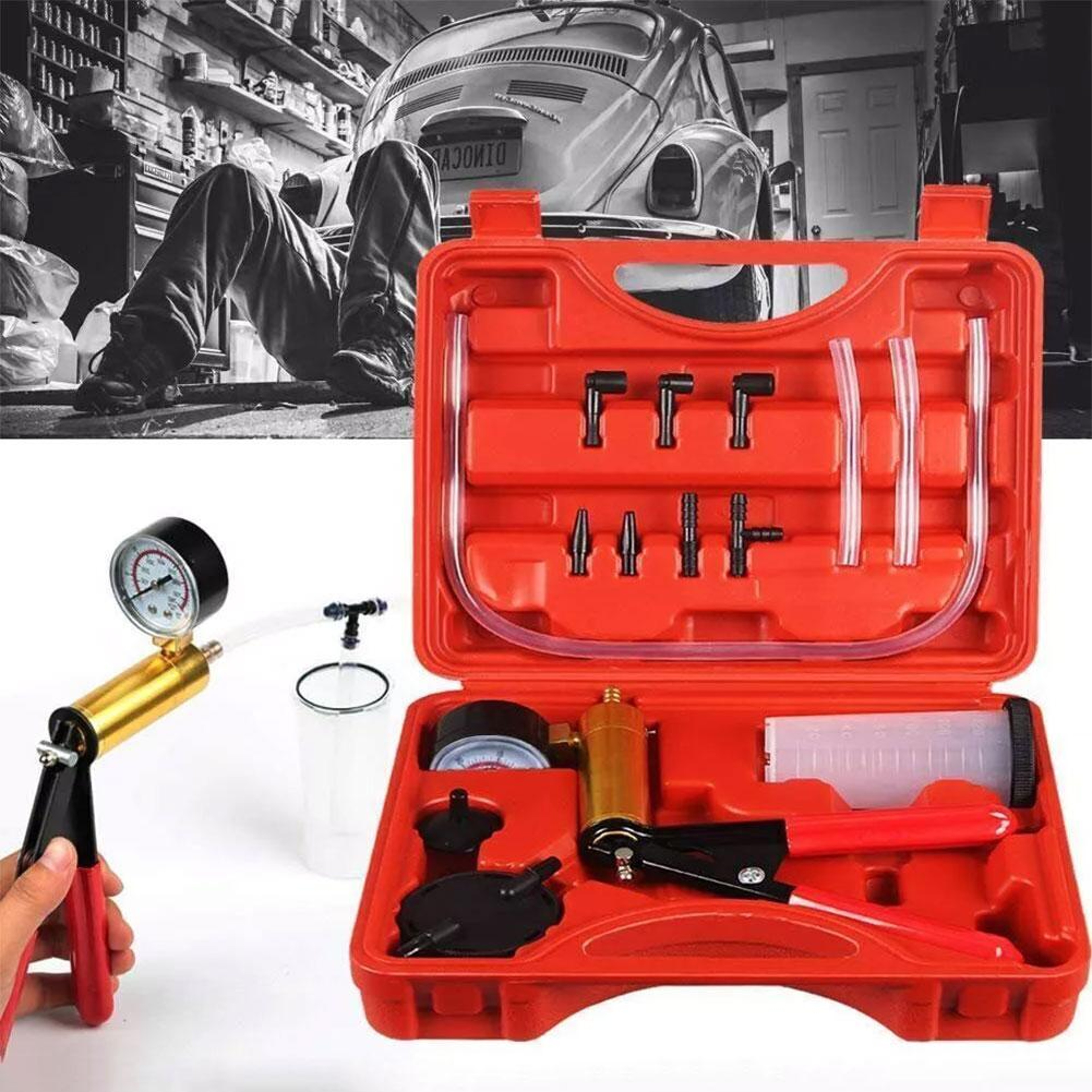 Manual Brake Bleeder Kit Hand Vacuum Pump and Automotive Vacuum Tester – view 3