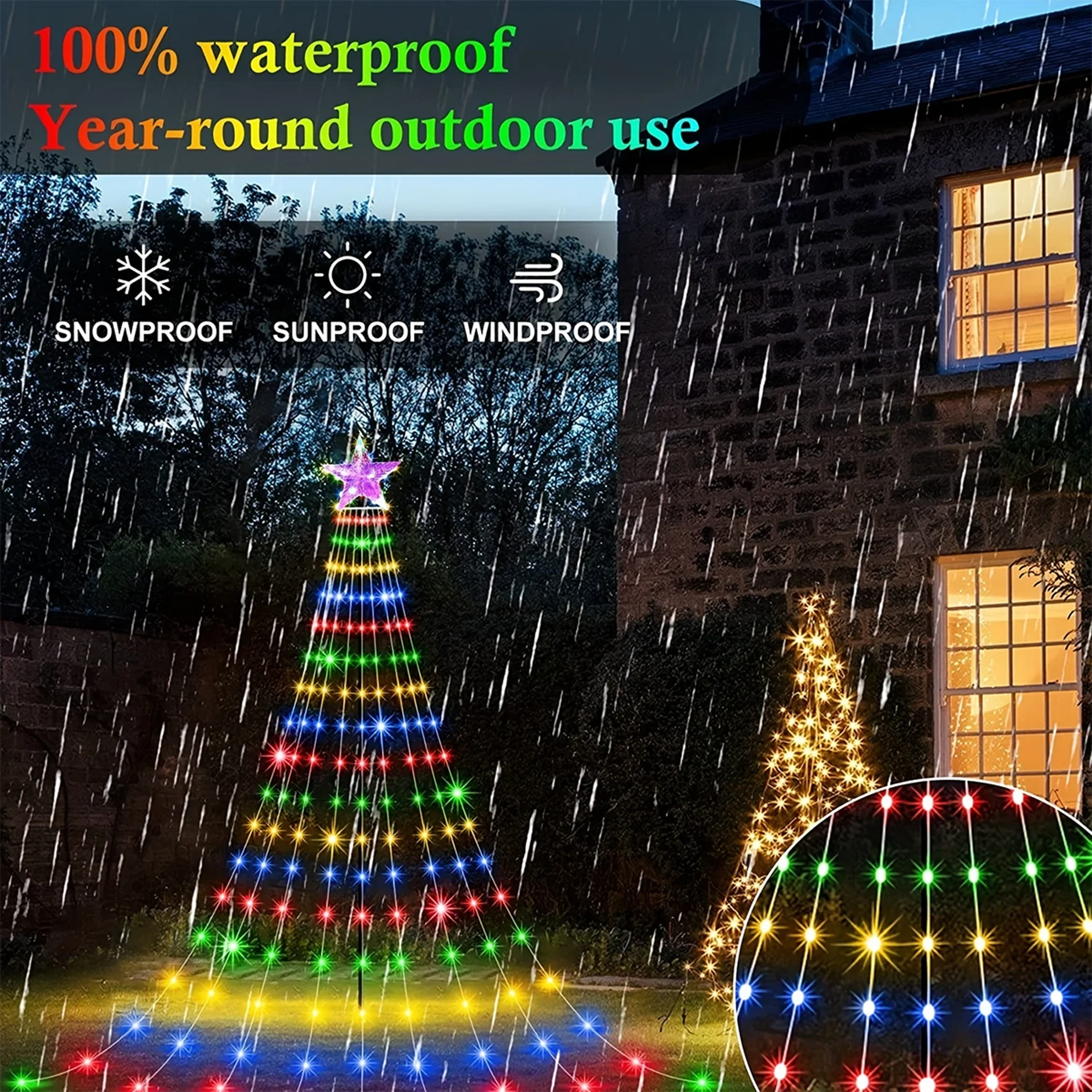 Solar Star Waterfall Christmas Lights Waterproof Outdoor Fairy Lights 8 Modes, – view 3