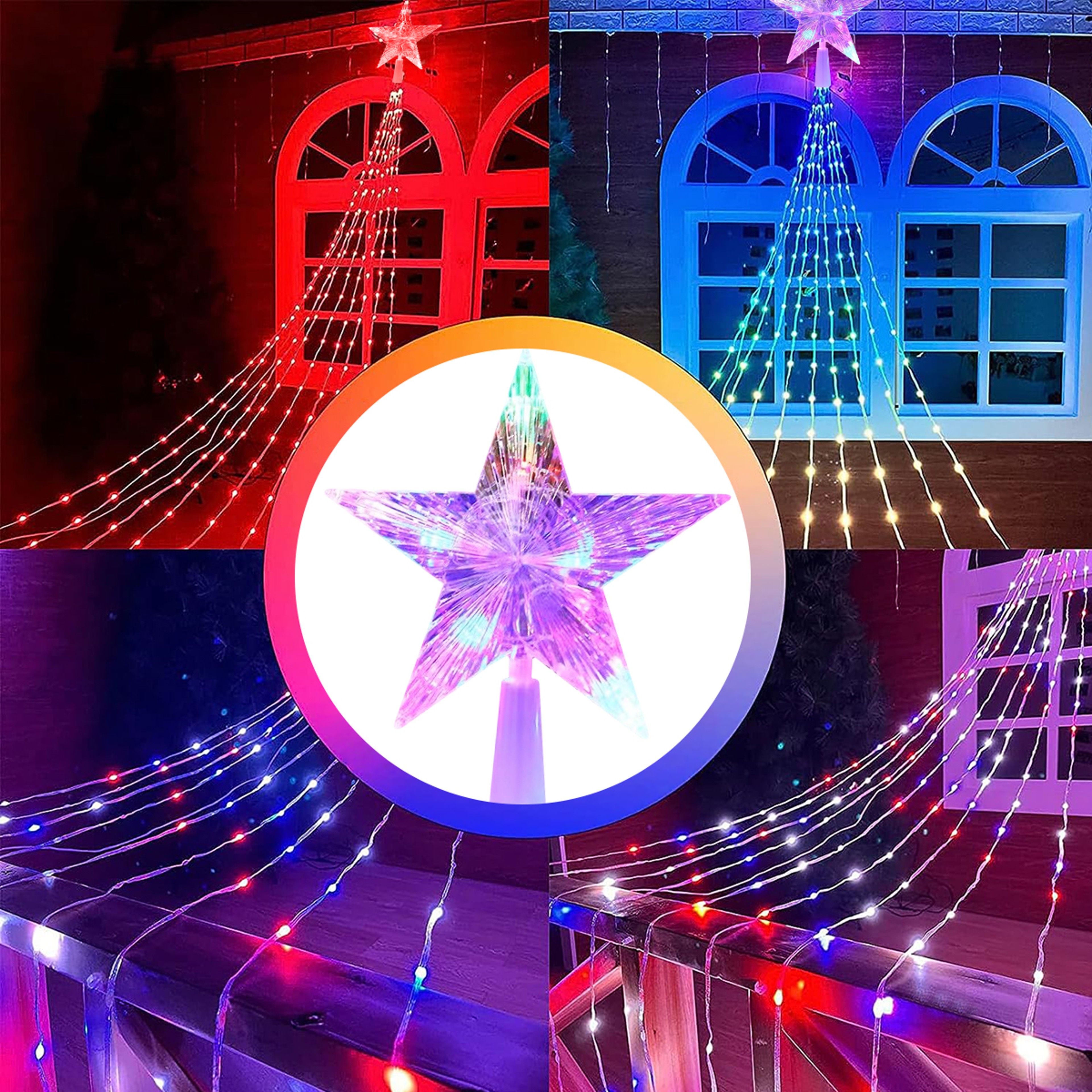 Solar Star Waterfall Christmas Lights Waterproof Outdoor Fairy Lights 8 Modes, – view 5