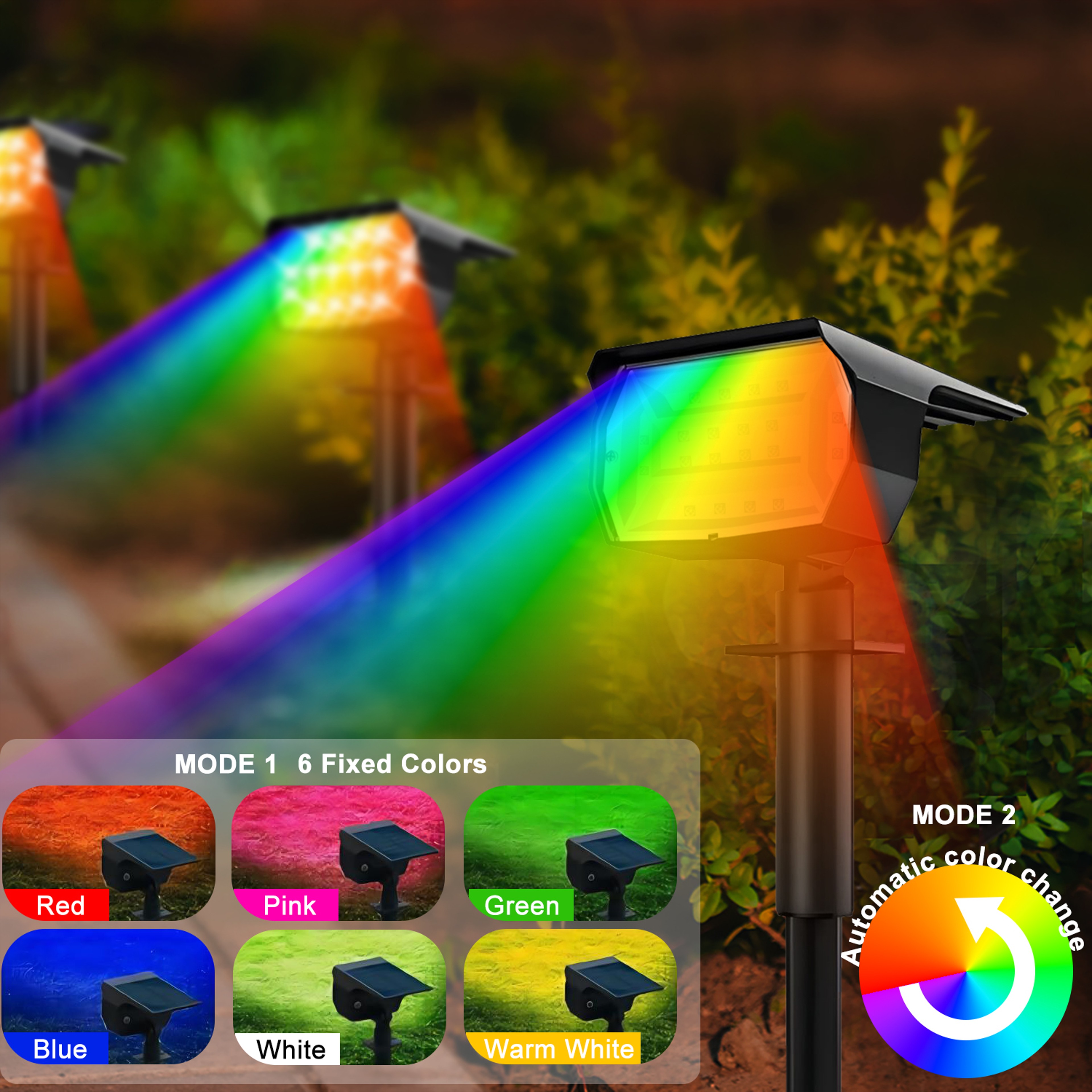RGB Solar Landscape Spotlight Waterproof Color Changing Garden Light 4