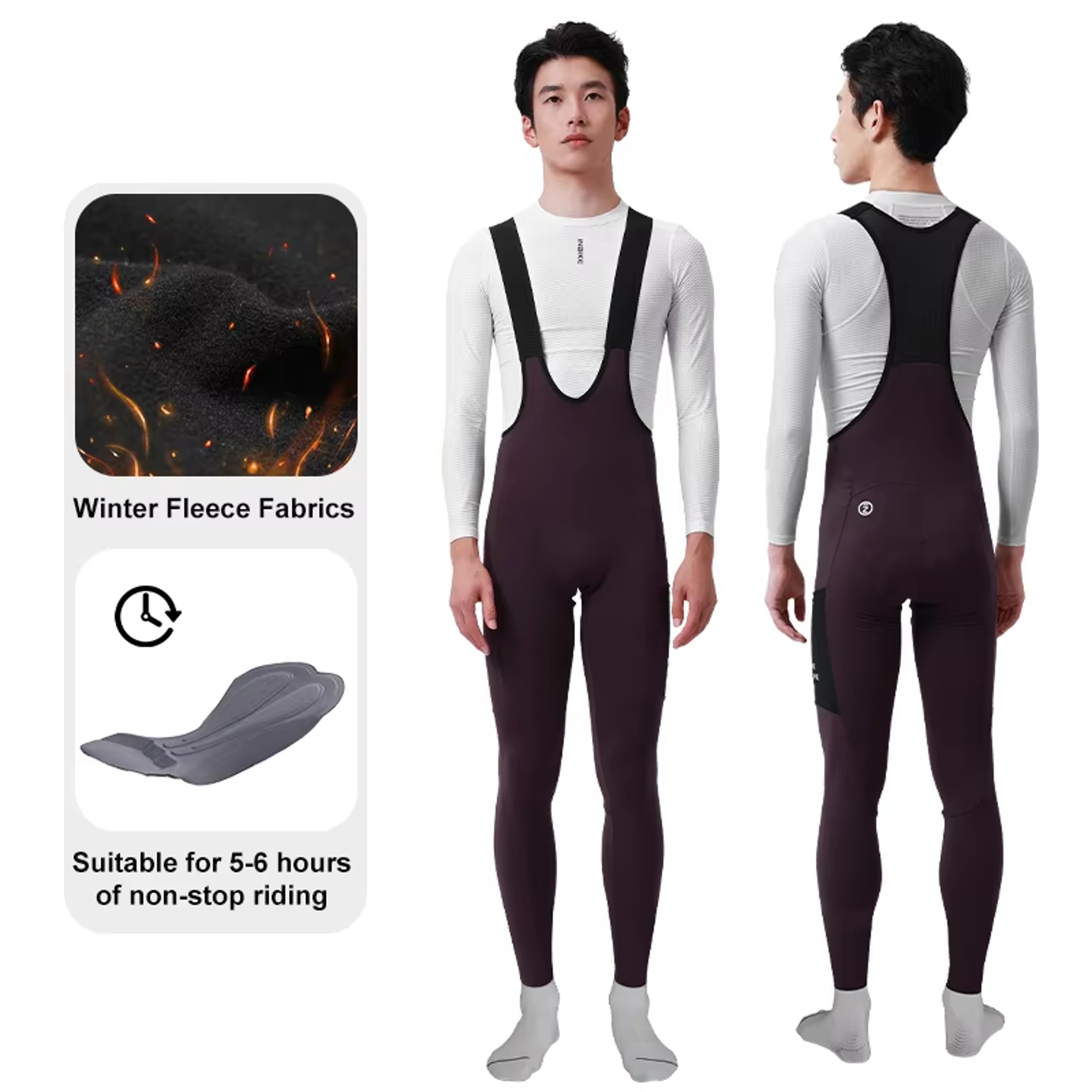 Mens Winter Cycling Bib Tights Thermal Fleece 3D Padded Bike Pants 6