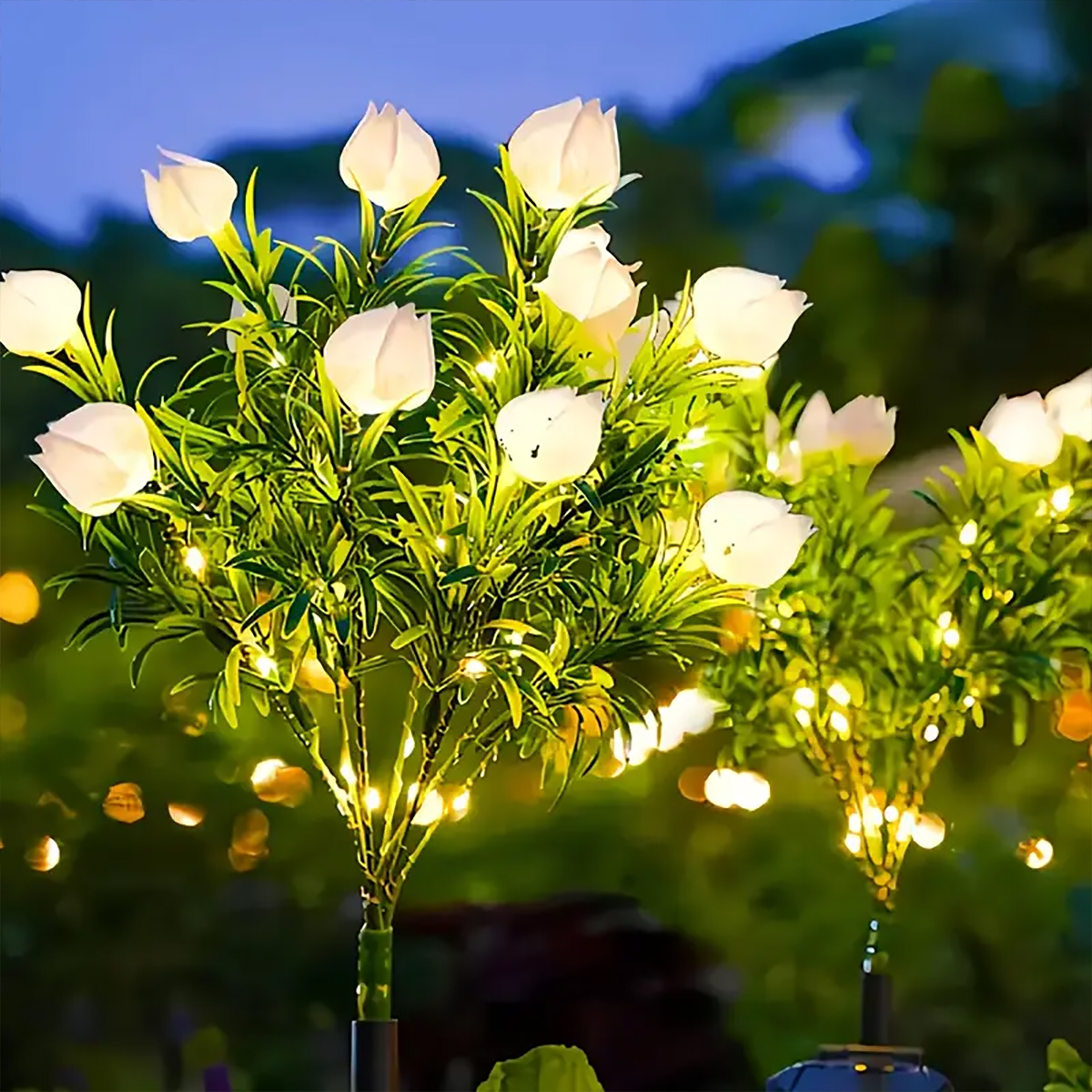 Solar Gardenia Flower Light Warm White Outdoor Garden Lamp – view 3