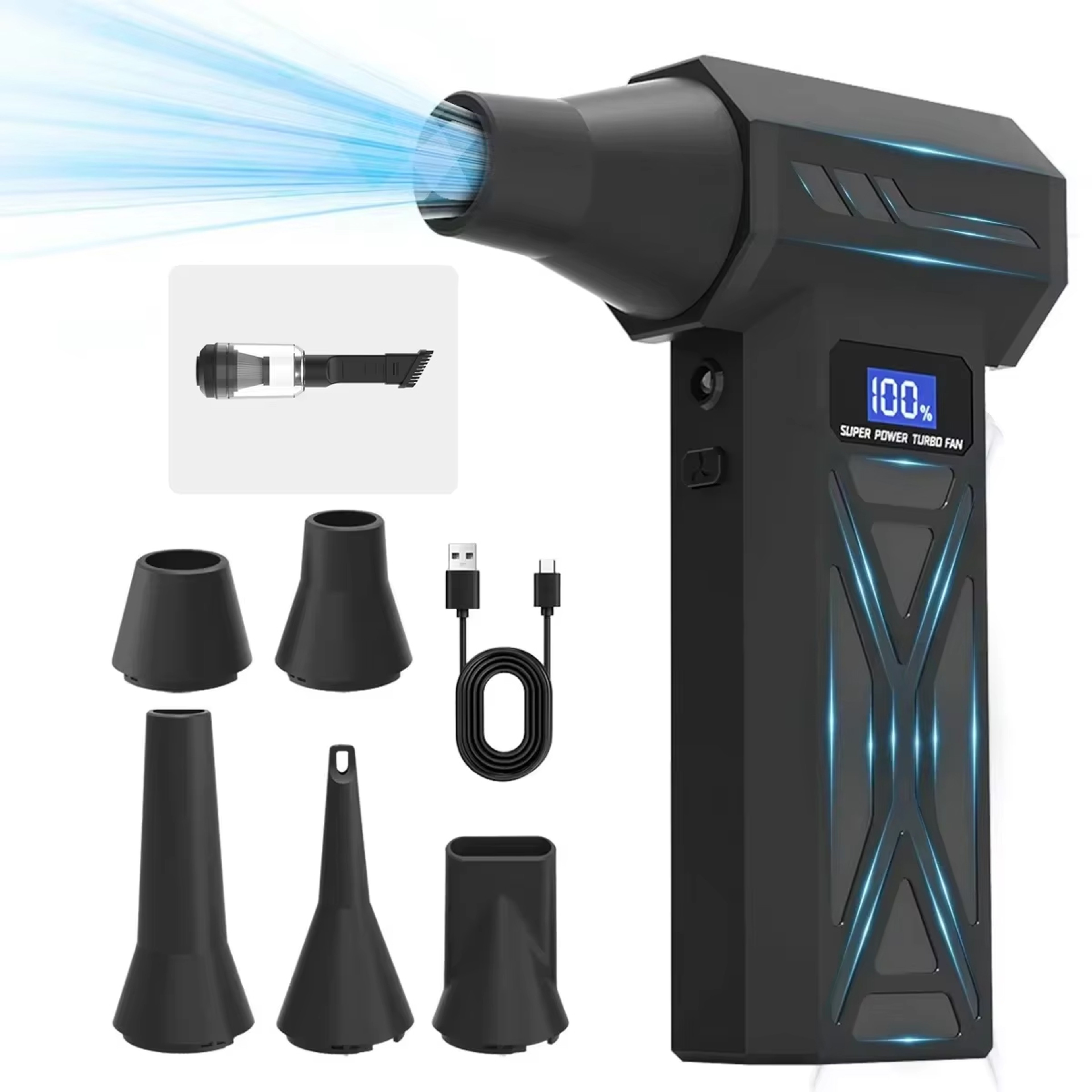P70 Cordless Air Duster 75W Turbo Blower with 4 Speed Airflow LED Light and Battery Display – view 7