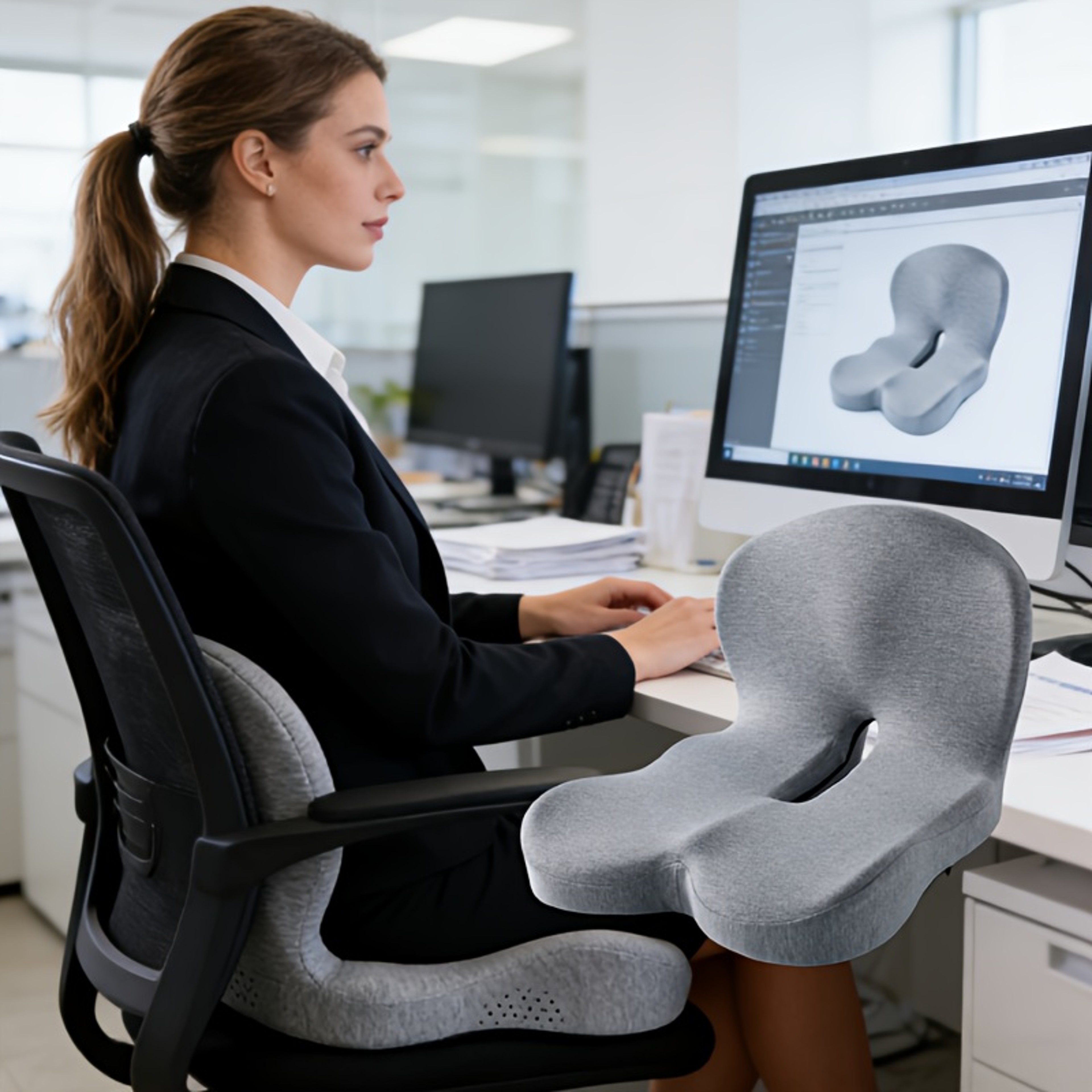 Ergonomic Memory Foam Seat Cushion With Back Support For Office And Study Chairs 1