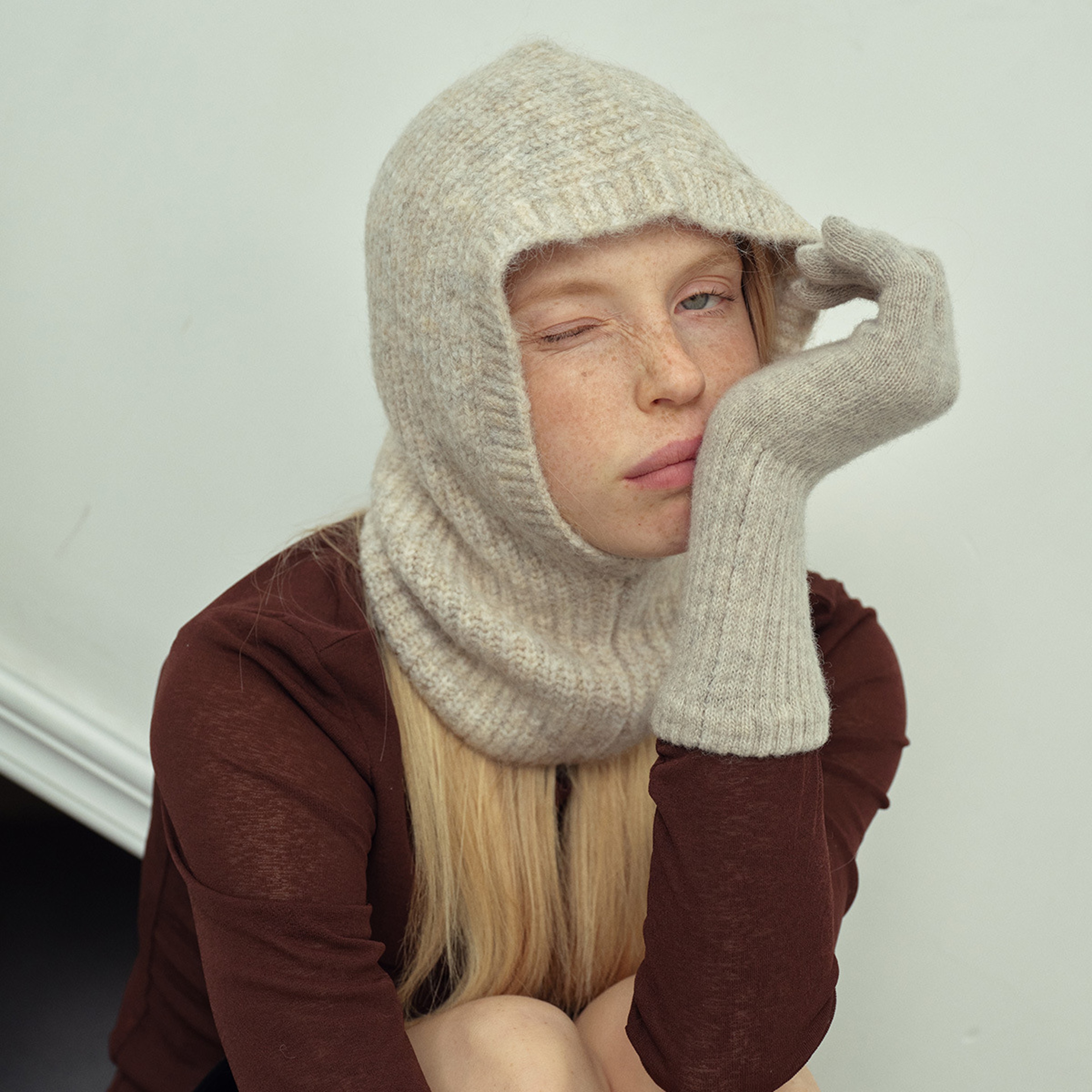 Womens Cashmere Balaclava Winter Hood Hat Warm Knitted Neck Warmer 5
