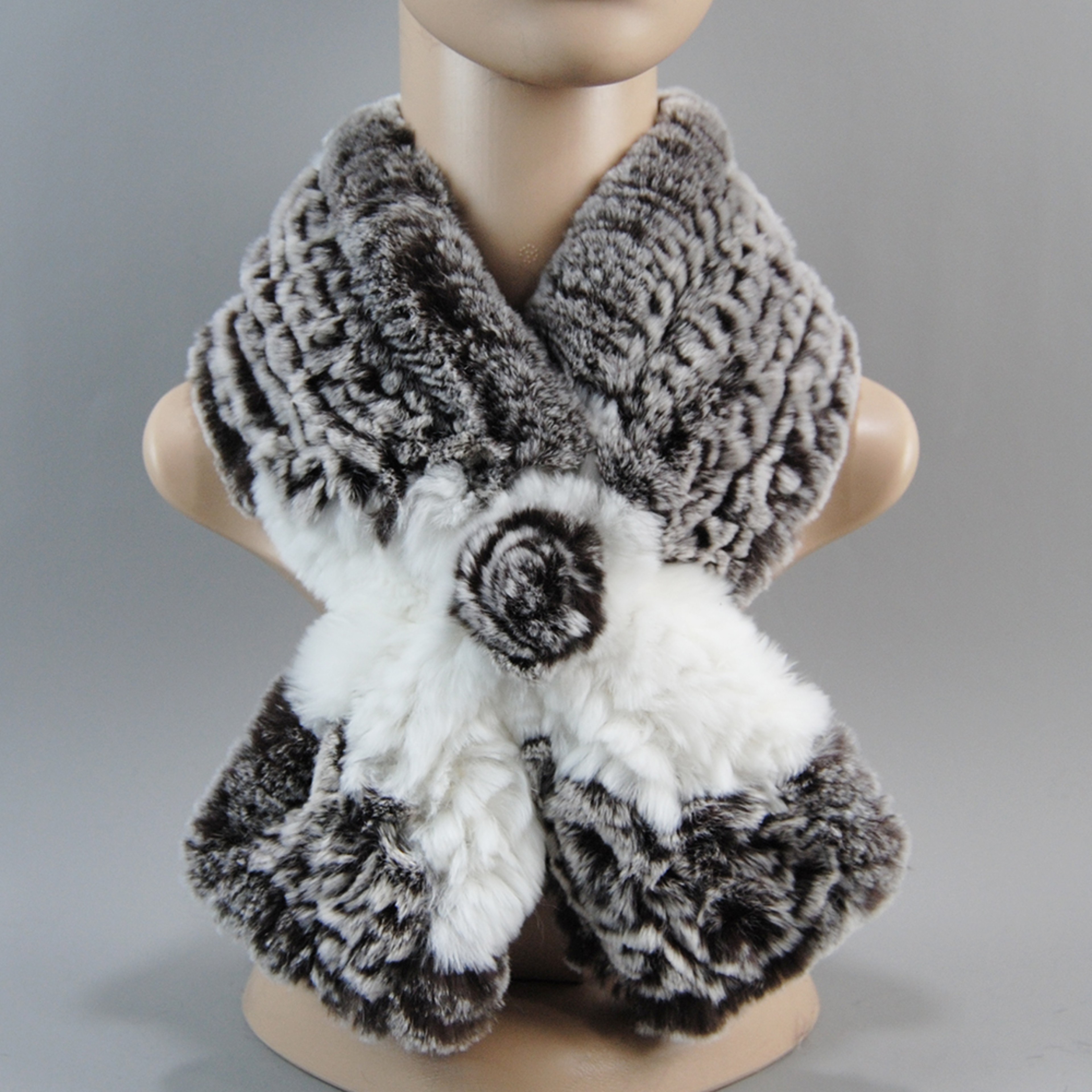 Luxury Rex Rabbit Fur Hat Scarf Set For Women Warm Winter Knit Accessories 6