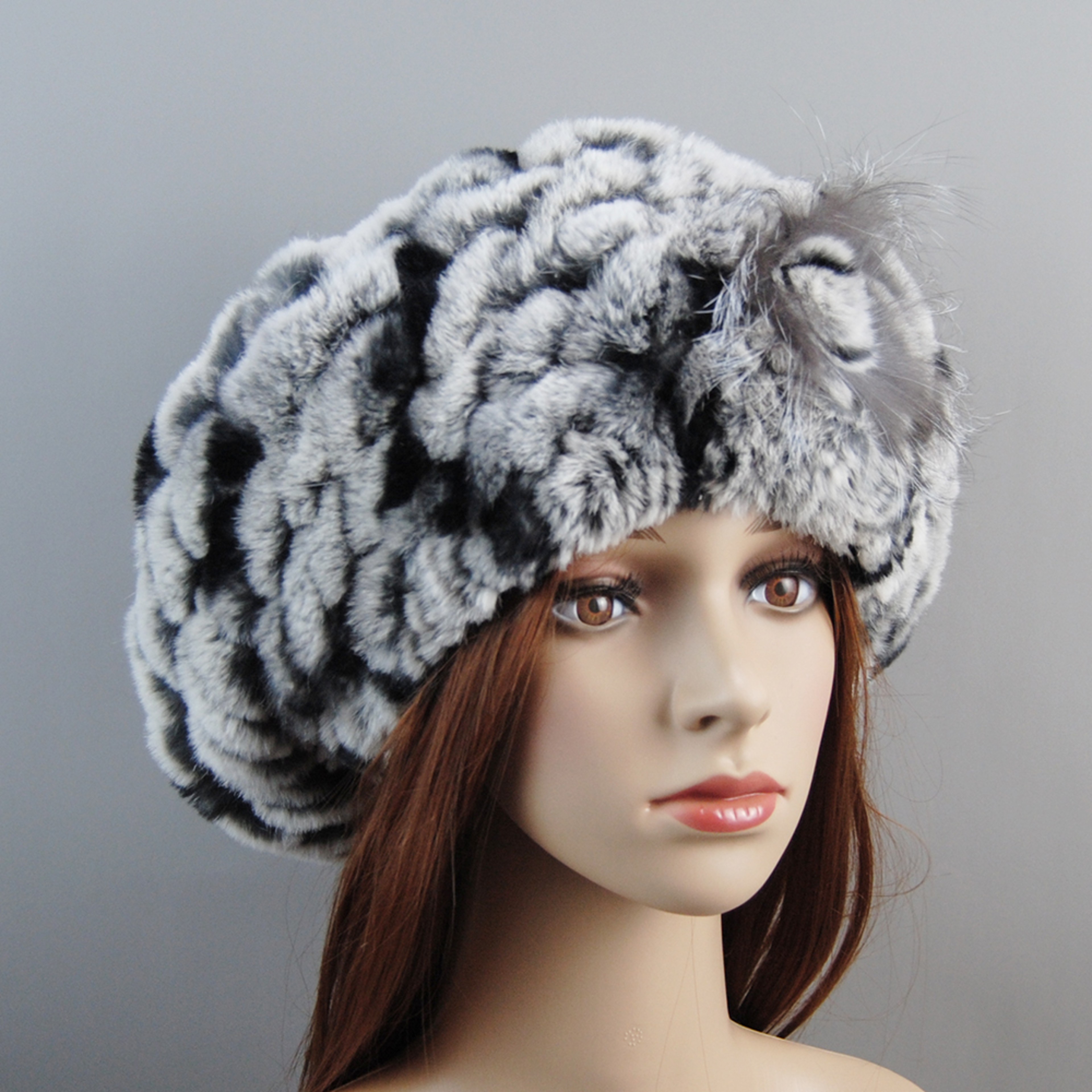 Luxury Rex Rabbit Fur Hat Scarf Set For Women Warm Winter Knit Accessories 12
