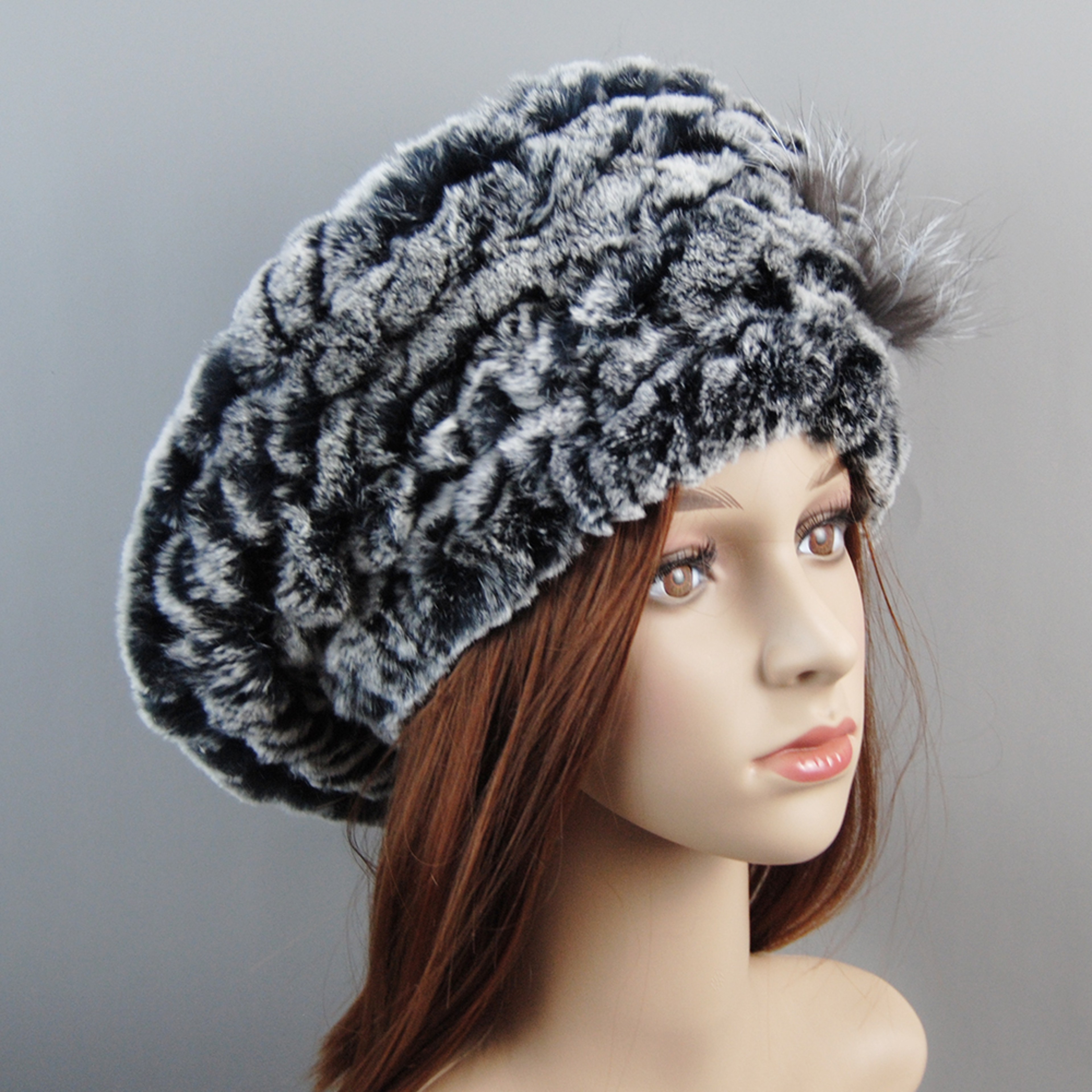 Luxury Rex Rabbit Fur Hat Scarf Set For Women Warm Winter Knit Accessories 14
