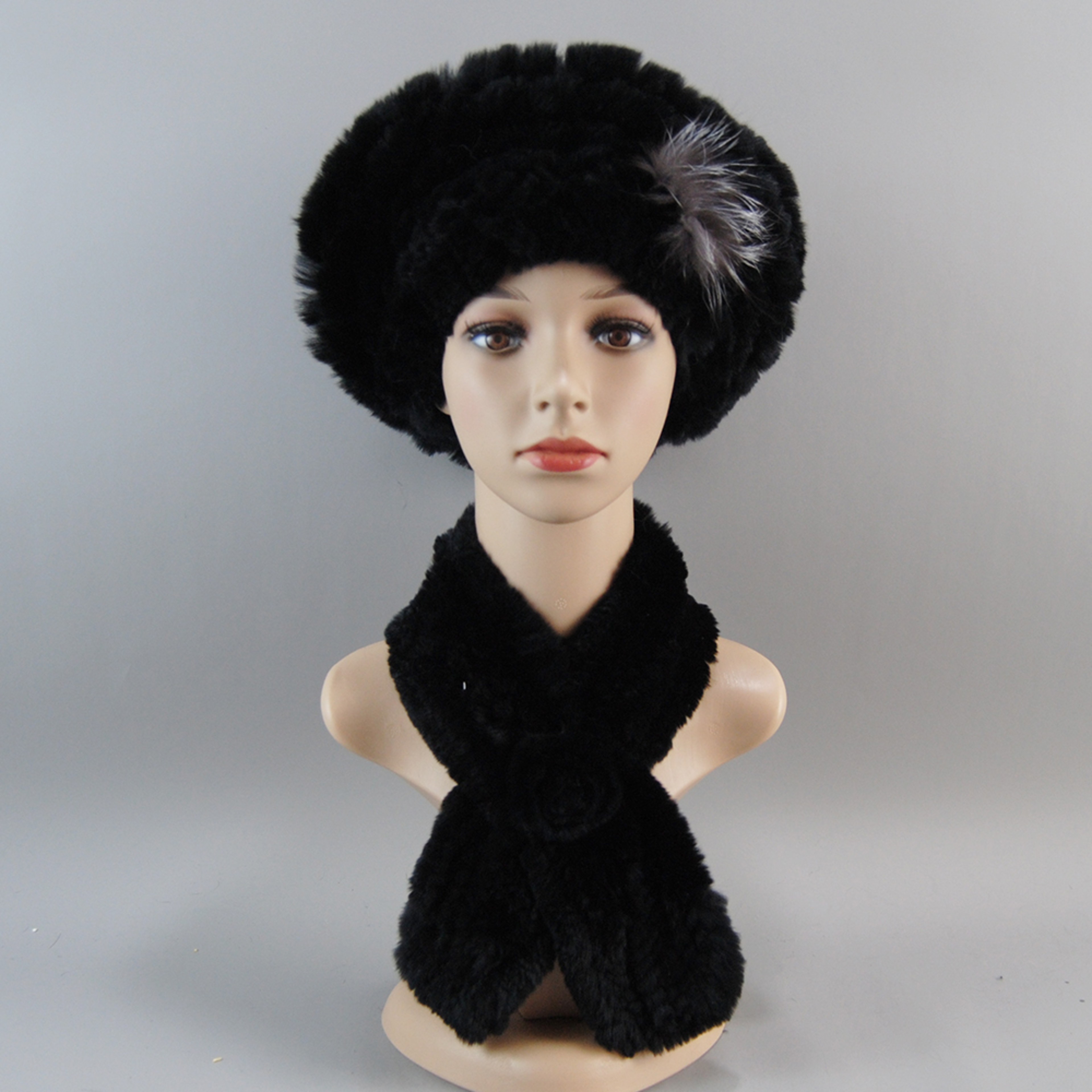 Luxury Rex Rabbit Fur Hat Scarf Set For Women Warm Winter Knit Accessories 21