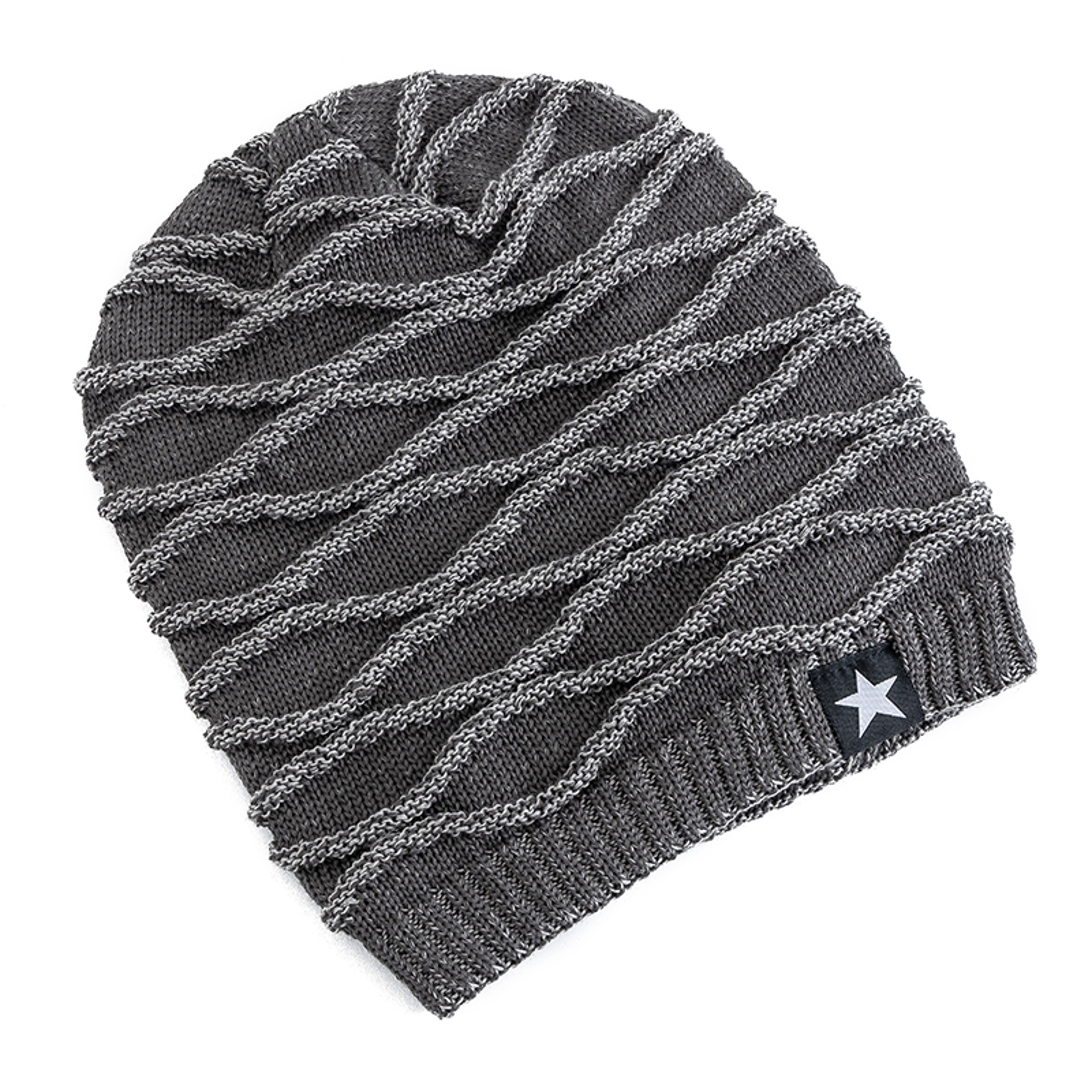 Fur Lined Slouchy Beanie Warm Unisex Winter Knit Hat with Star Detail – view 3