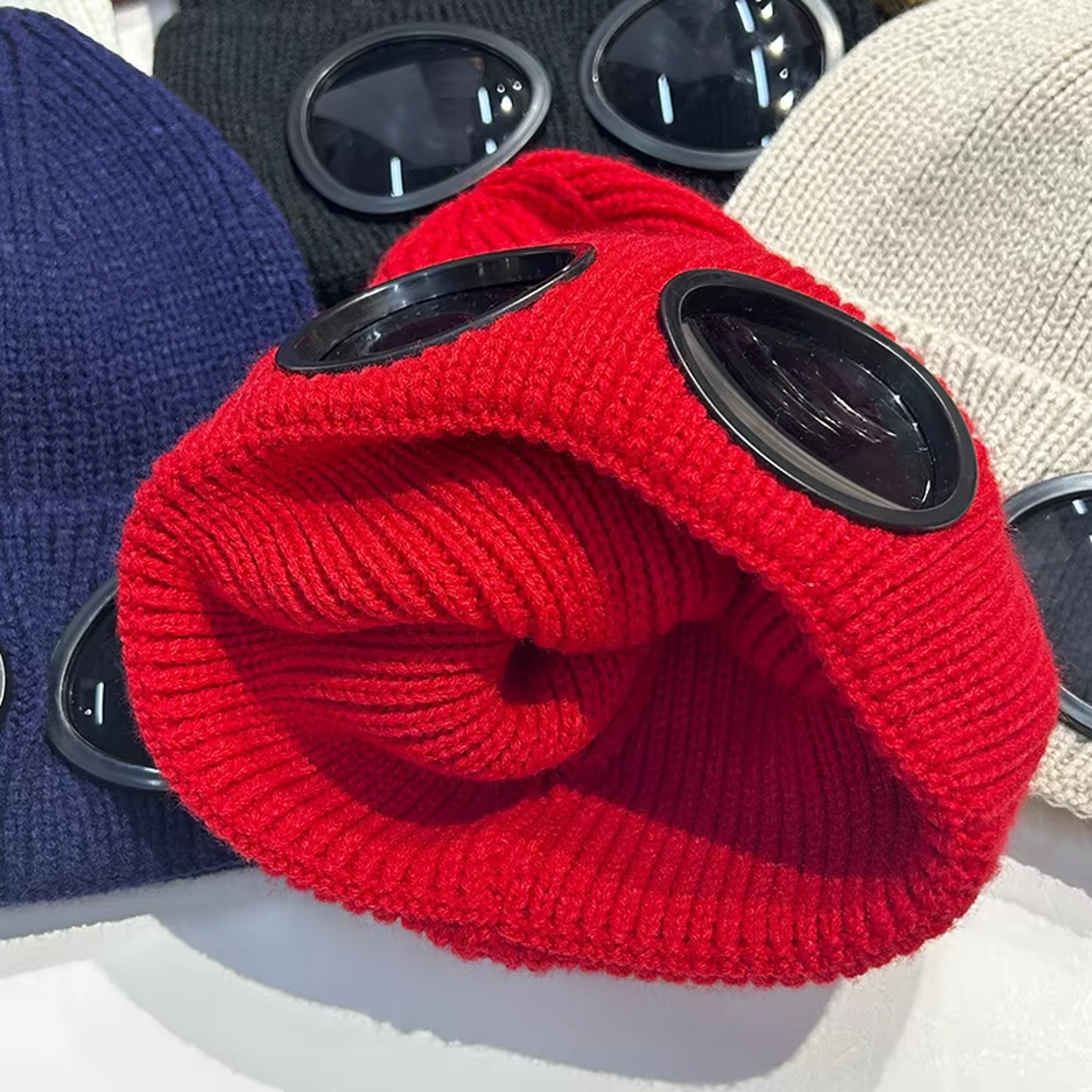 Winter Warm Knitted Beanie With Glasses Windproof Unisex Ear Protection Hat 5