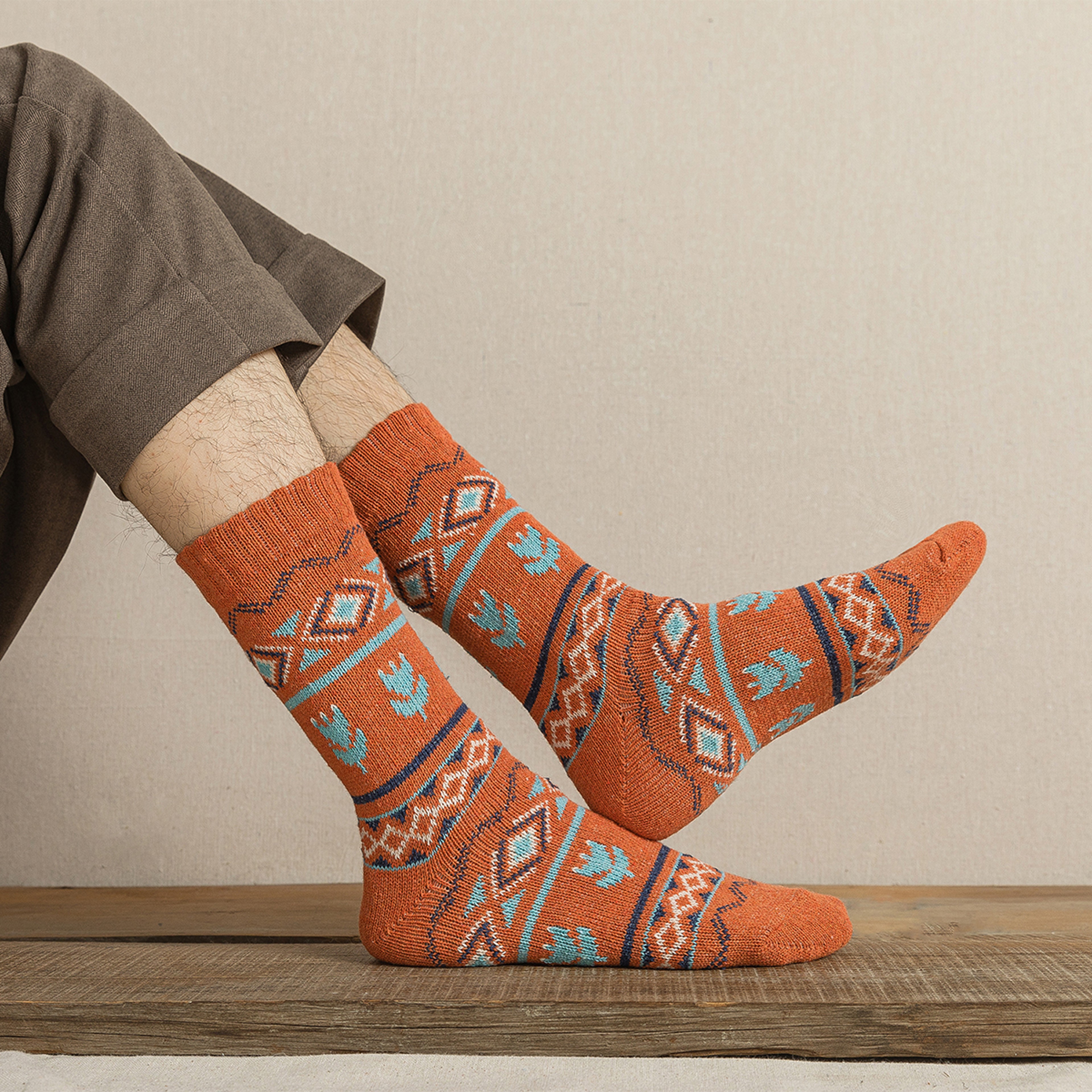 5 Pair Retro Floral Winter Socks Thick Warm Unisex Socks 0