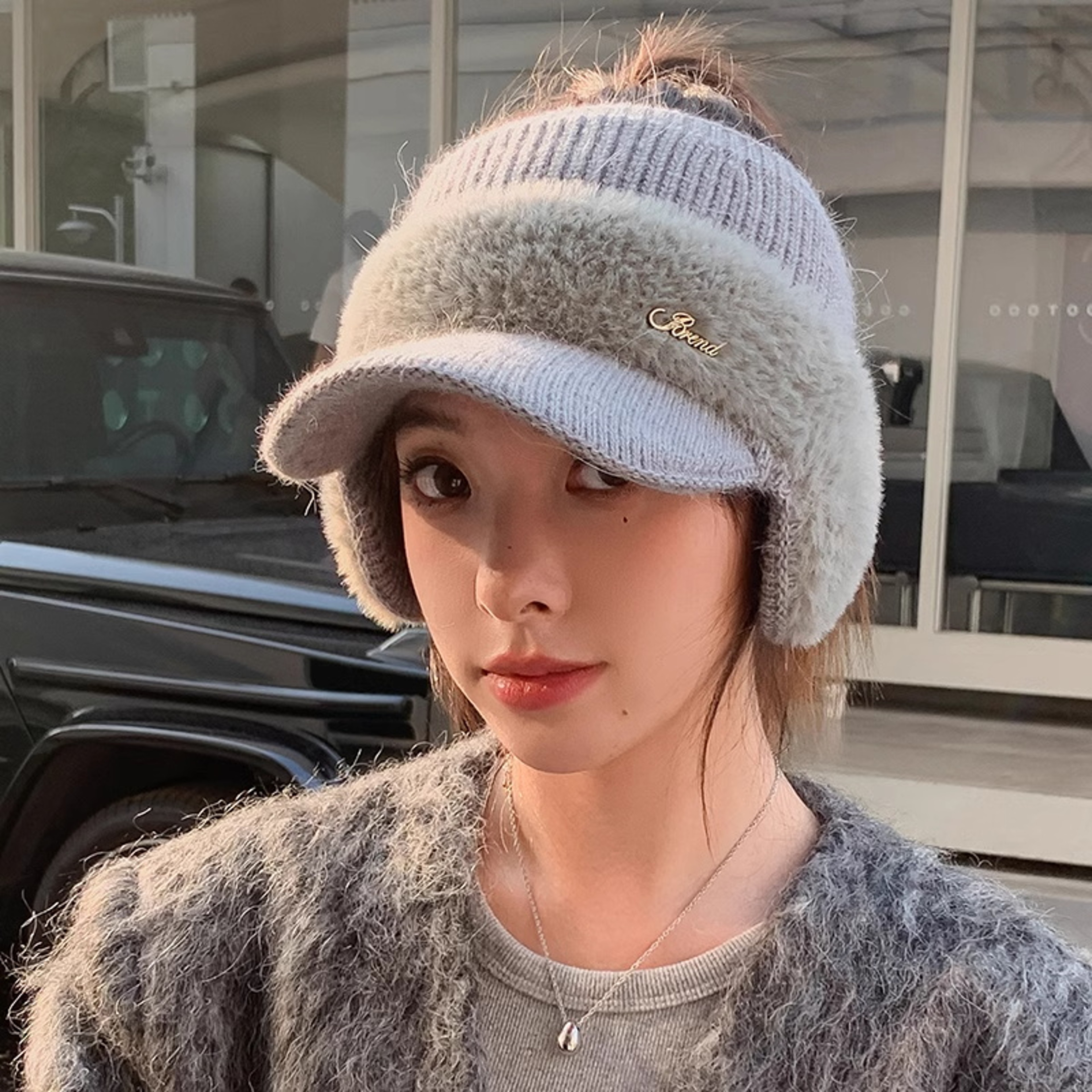 Womens Winter Hat Warm Ponytail Beanie Ear Flap Knit Visor Cap 6