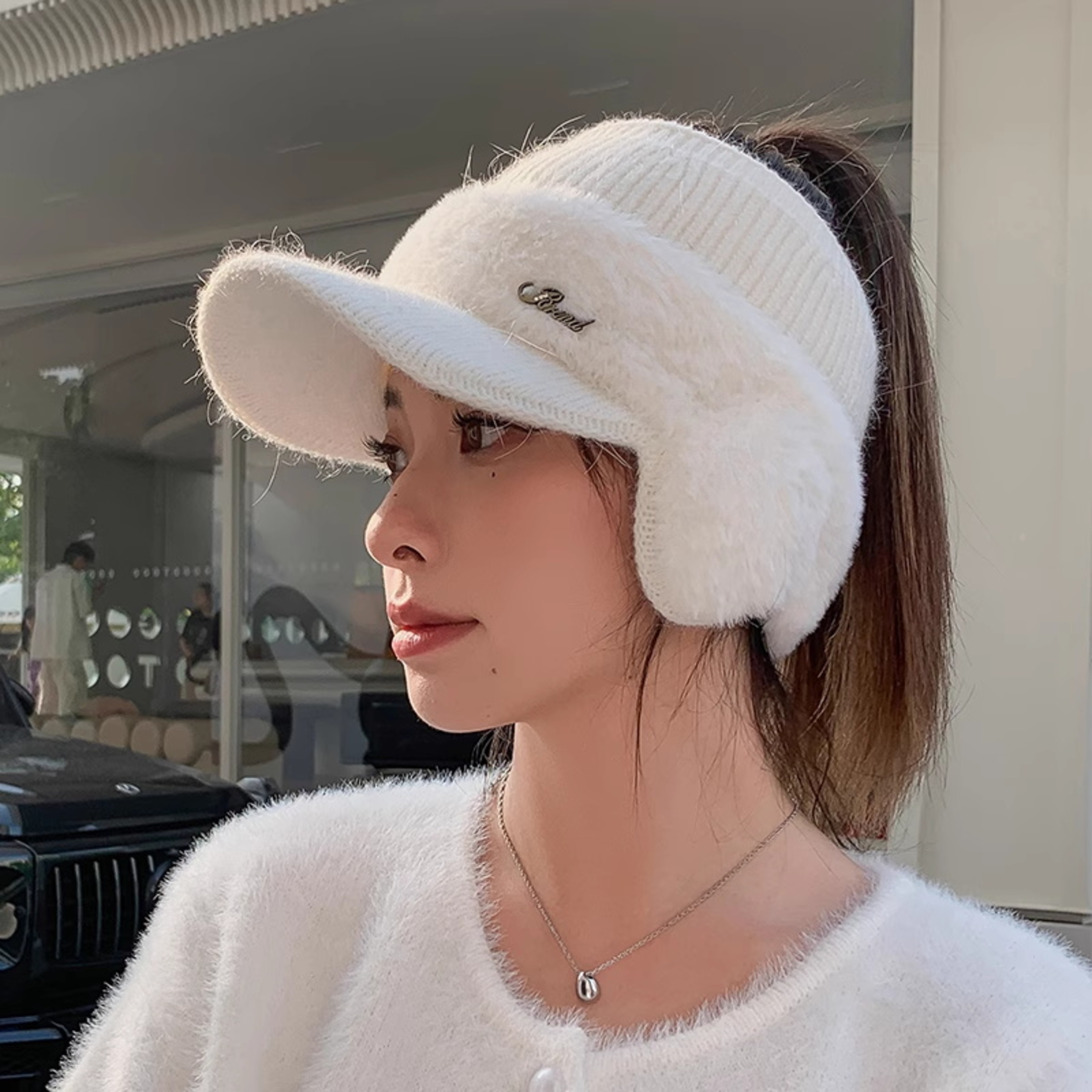 Womens Winter Hat Warm Ponytail Beanie Ear Flap Knit Visor Cap 13