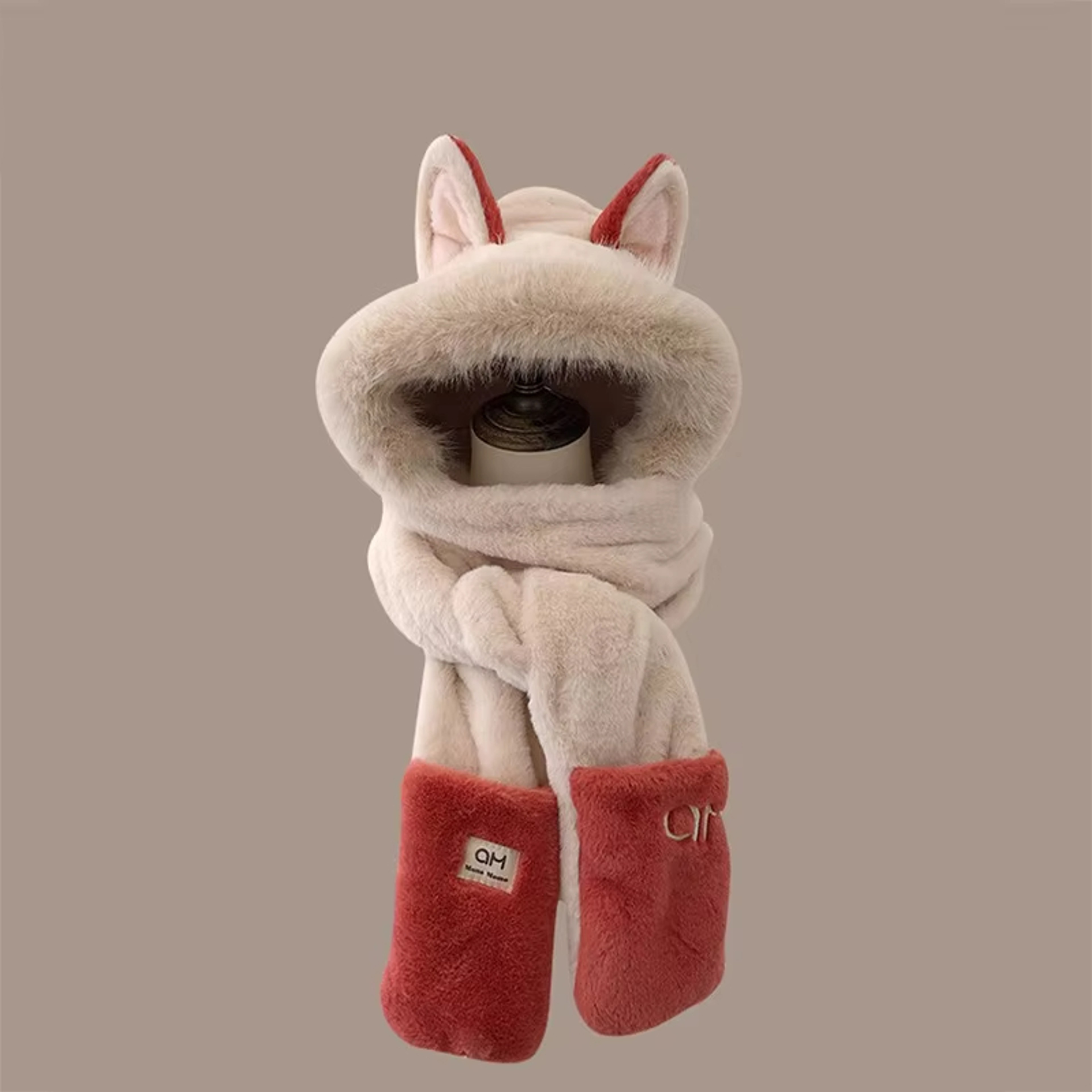 Cozy Plush Hood Scarf Faux Fur Winter Hat with Ear Protection – view 1