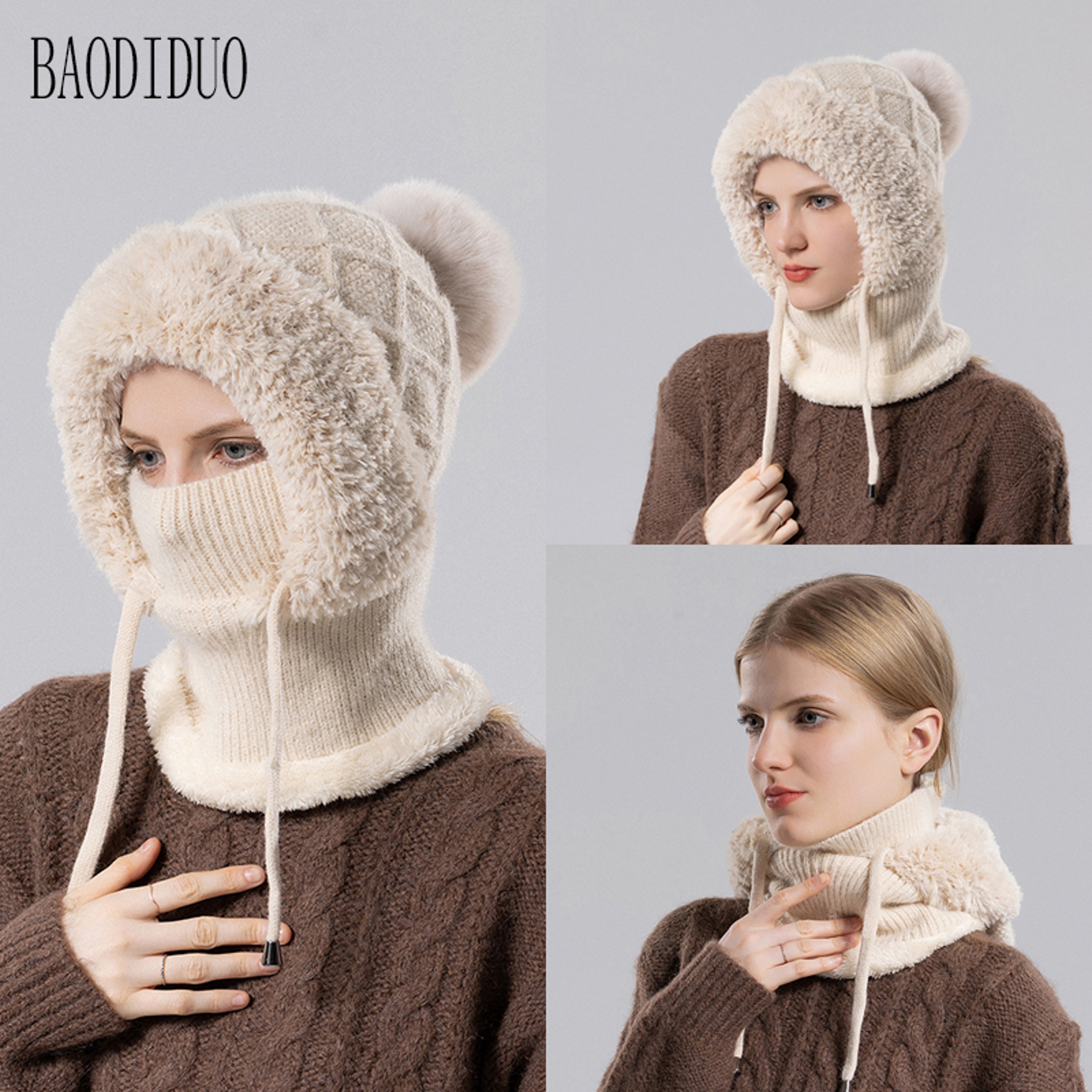 Women Winter Knit Balaclava Hood Scarf Warm Ear Protection Face Cover 1