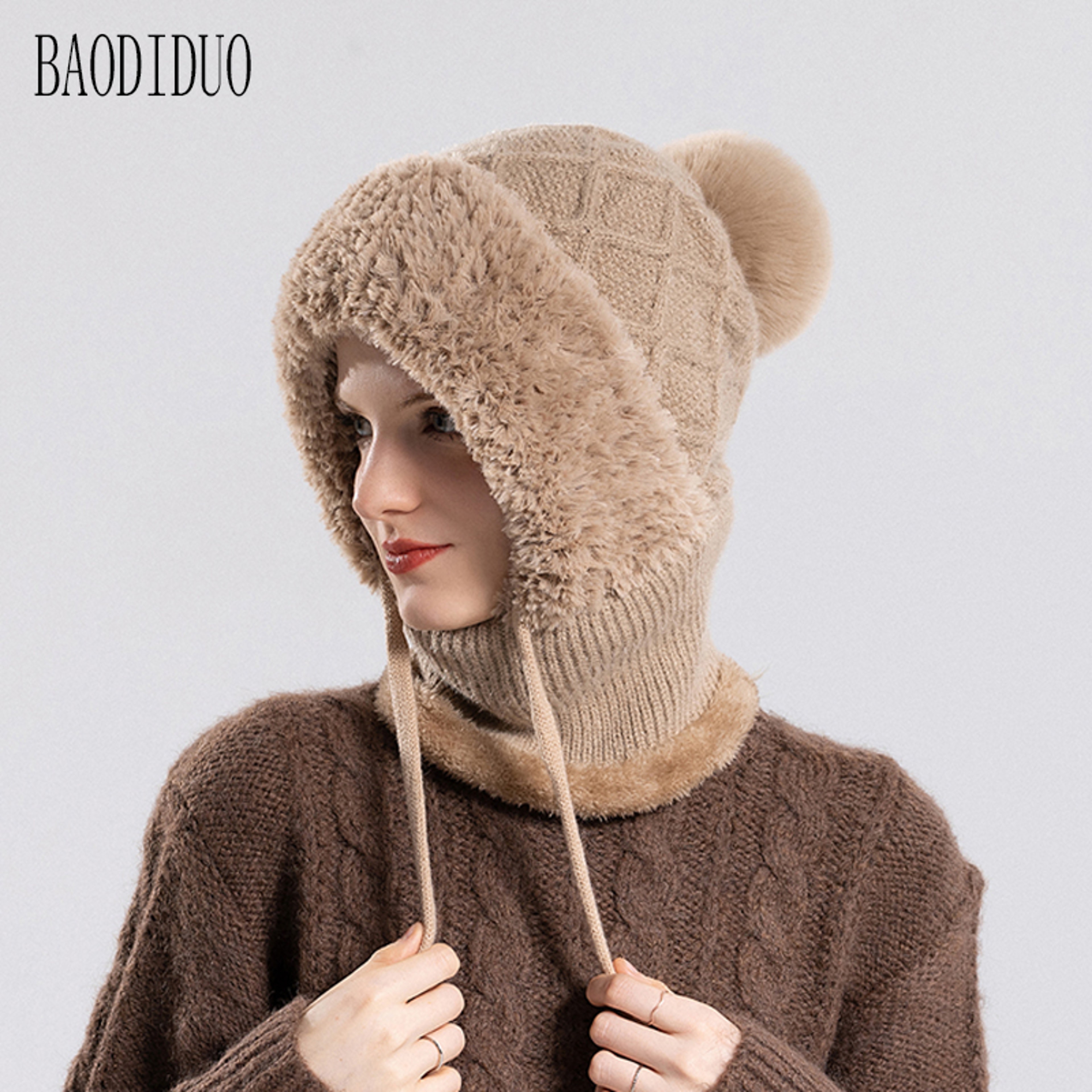 Women Winter Knit Balaclava Hood Scarf Warm Ear Protection Face Cover 3