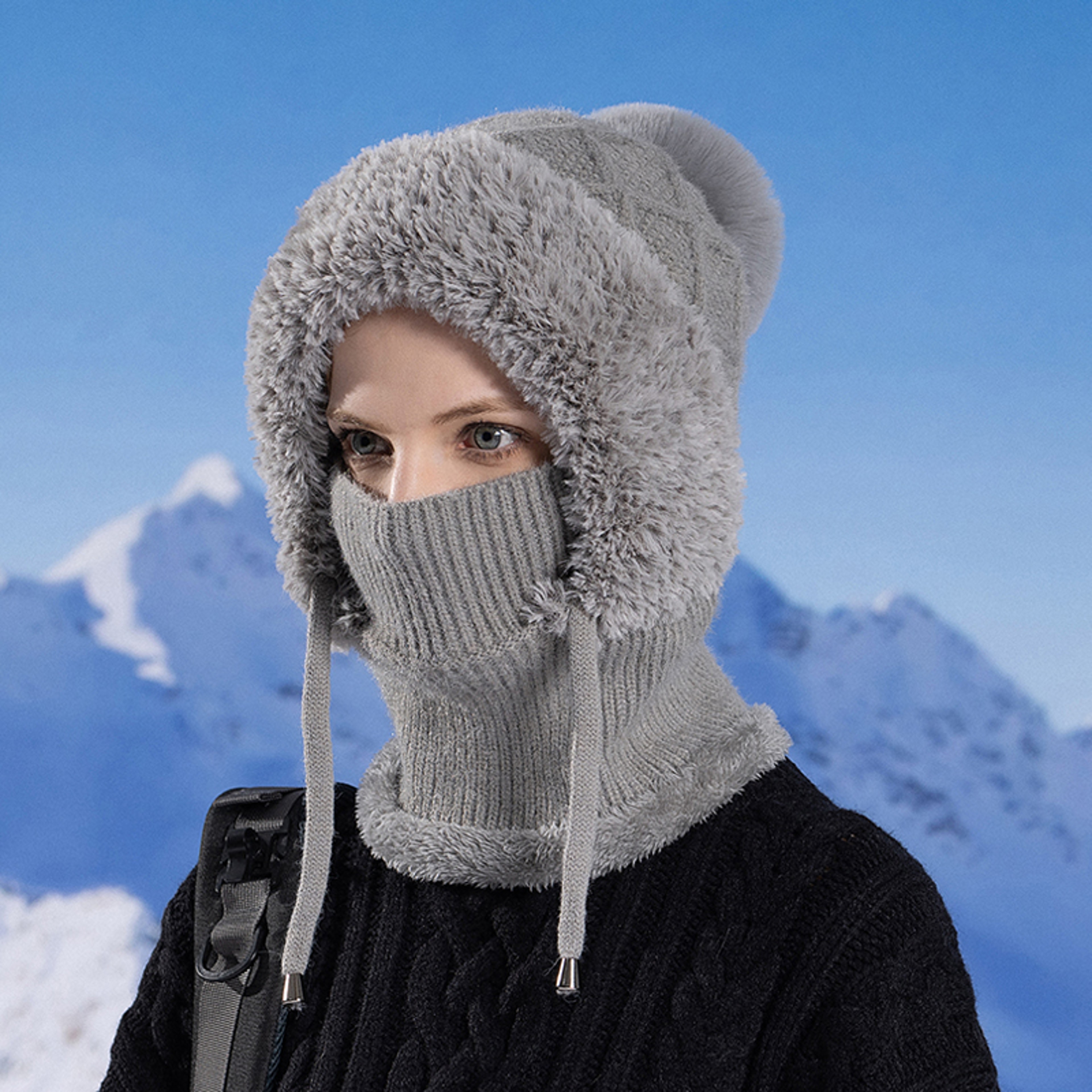 Women Winter Knit Balaclava Hood Scarf Warm Ear Protection Face Cover 9