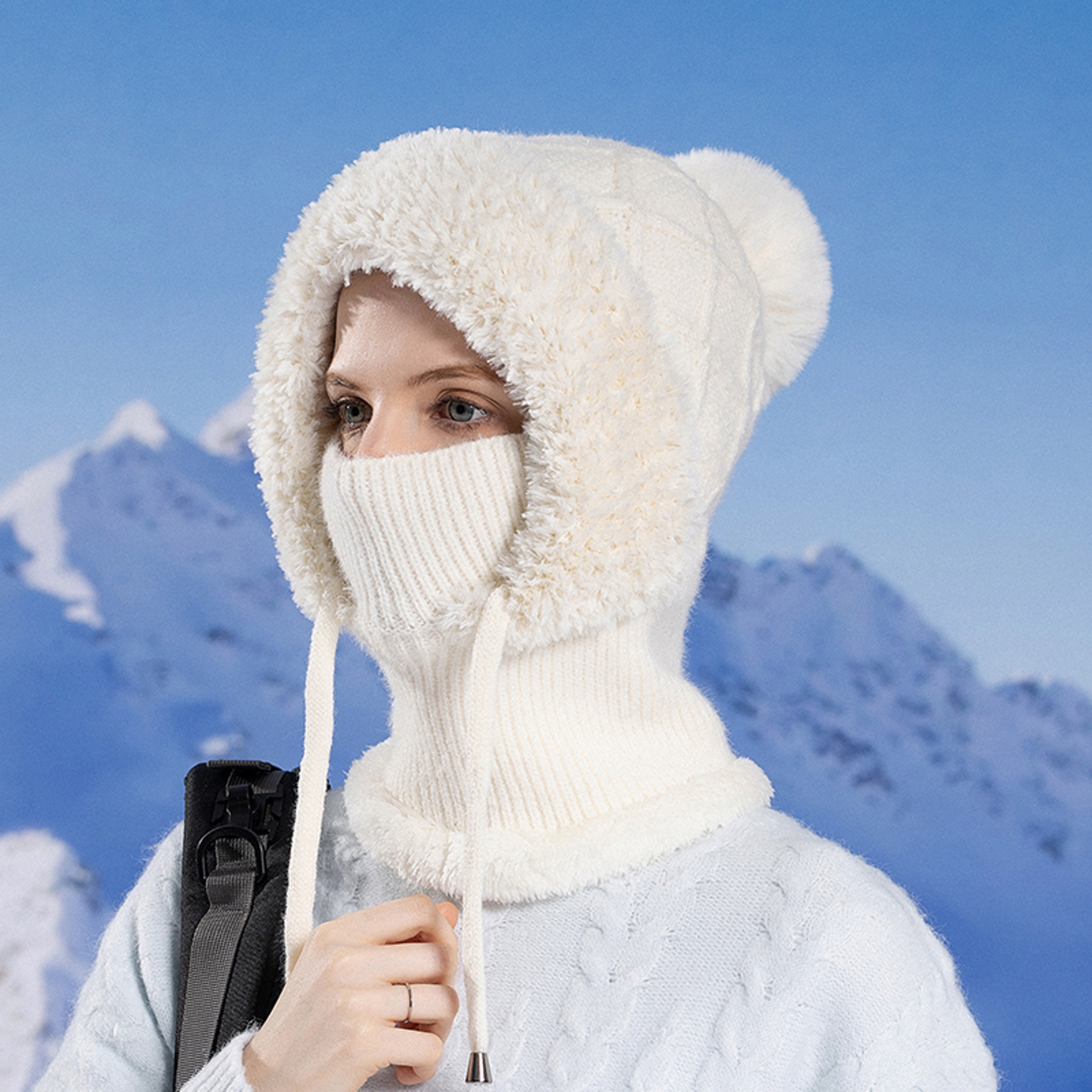 Women Winter Knit Balaclava Hood Scarf Warm Ear Protection Face Cover 7