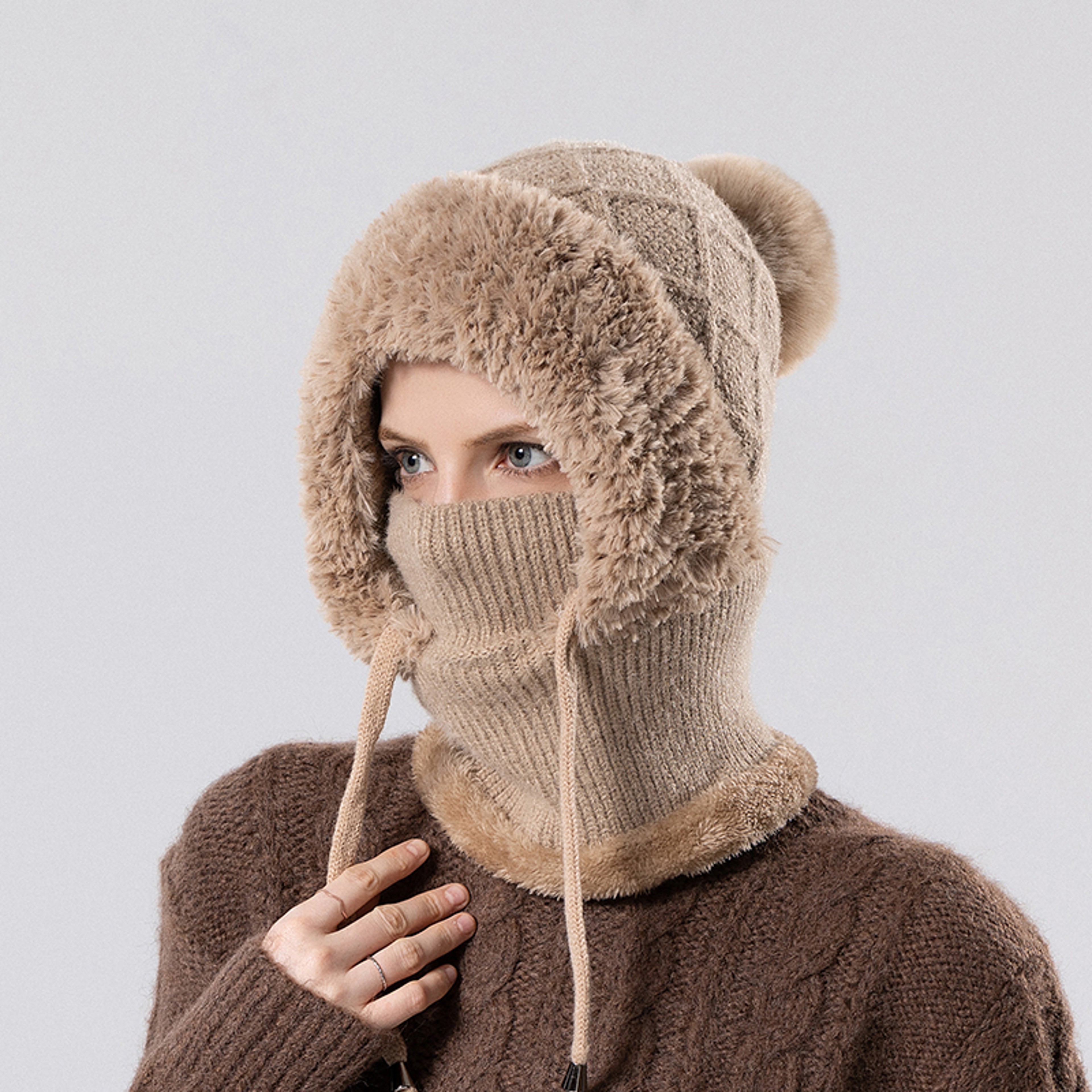 Women Winter Knit Balaclava Hood Scarf Warm Ear Protection Face Cover 11
