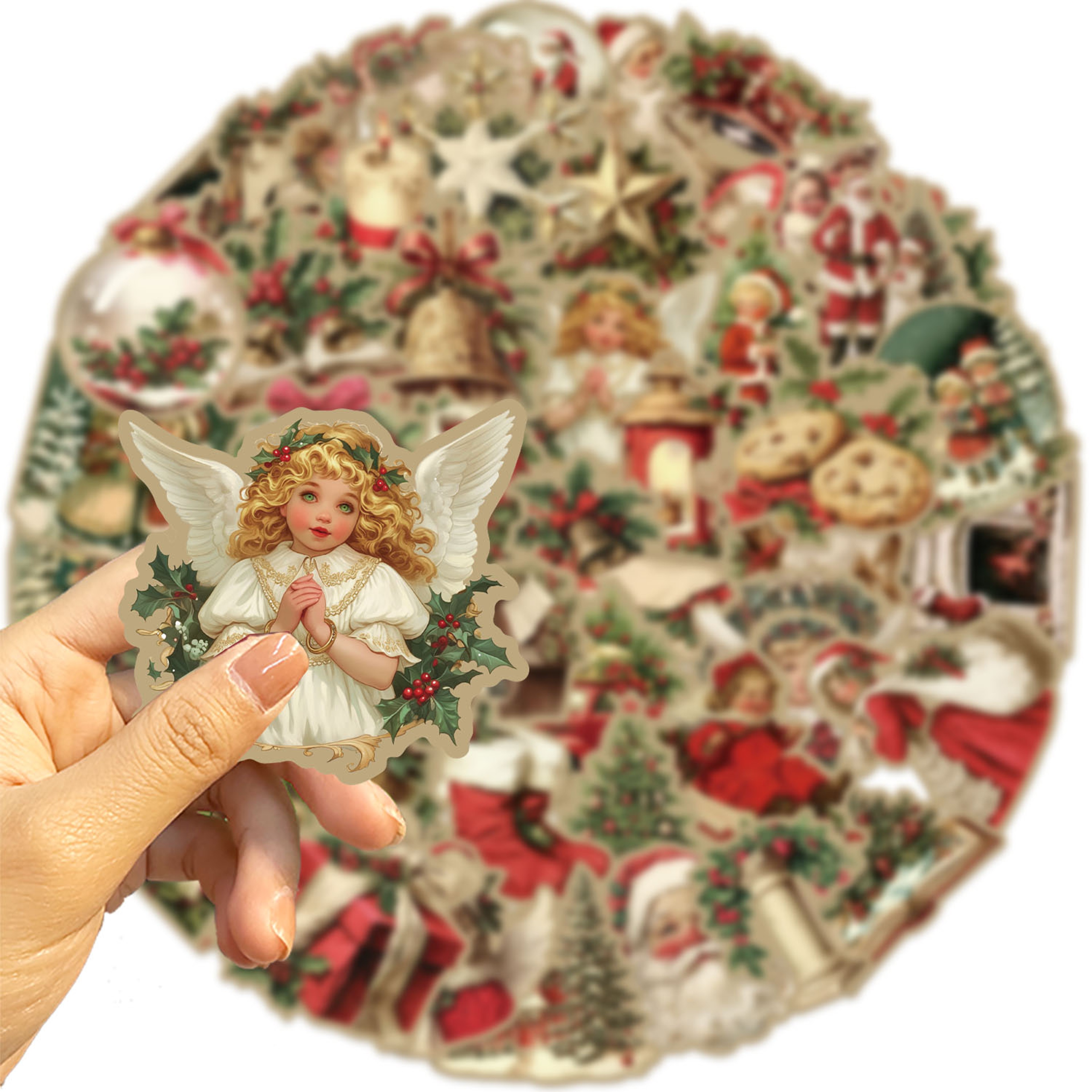 Retro Christmas Sticker Pack 50 Or 100PCS Vintage Holiday Laptop Scrapbook Decals 3