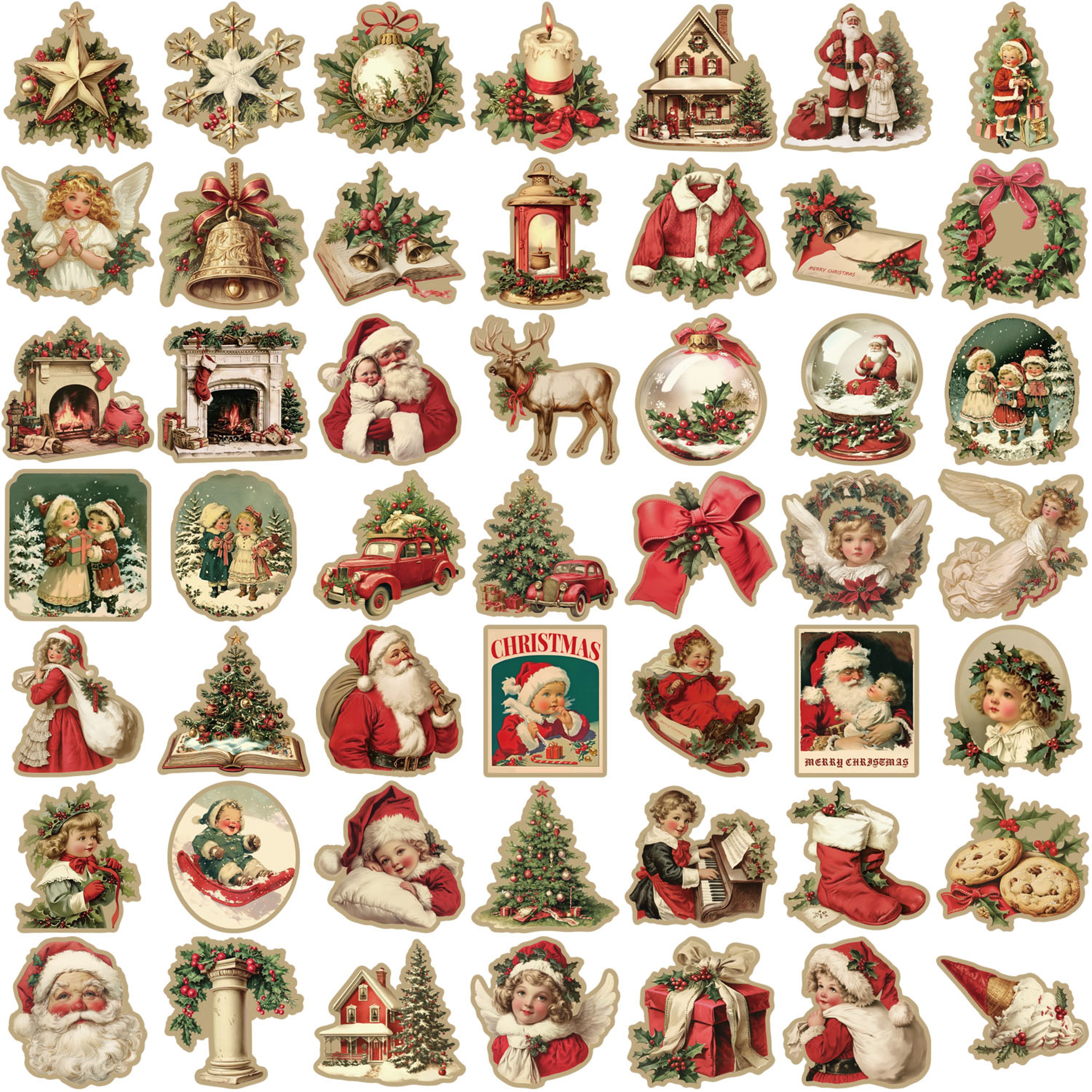 Retro Christmas Sticker Pack 50 Or 100PCS Vintage Holiday Laptop Scrapbook Decals 6