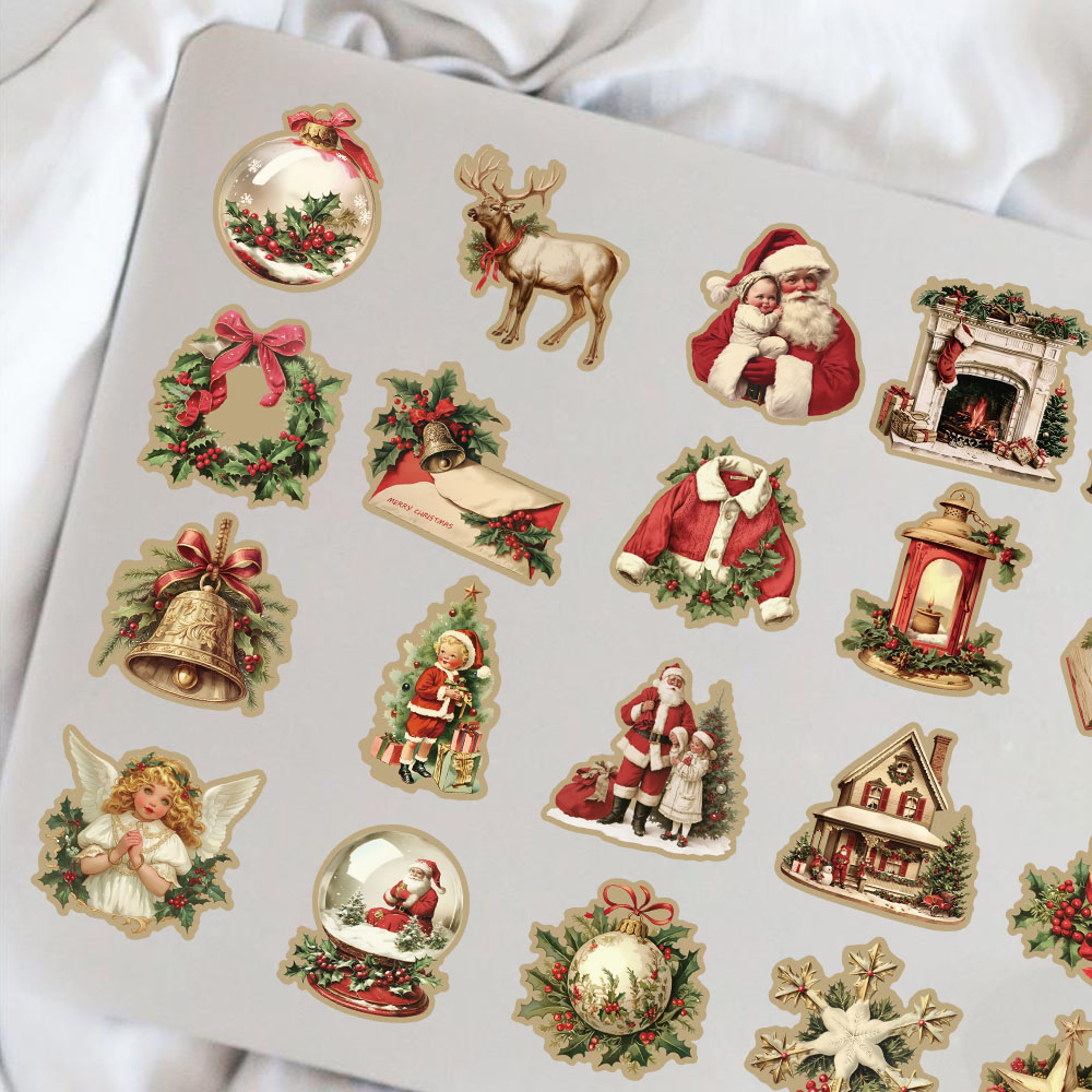 Retro Christmas Sticker Pack 50 Or 100PCS Vintage Holiday Laptop Scrapbook Decals 5