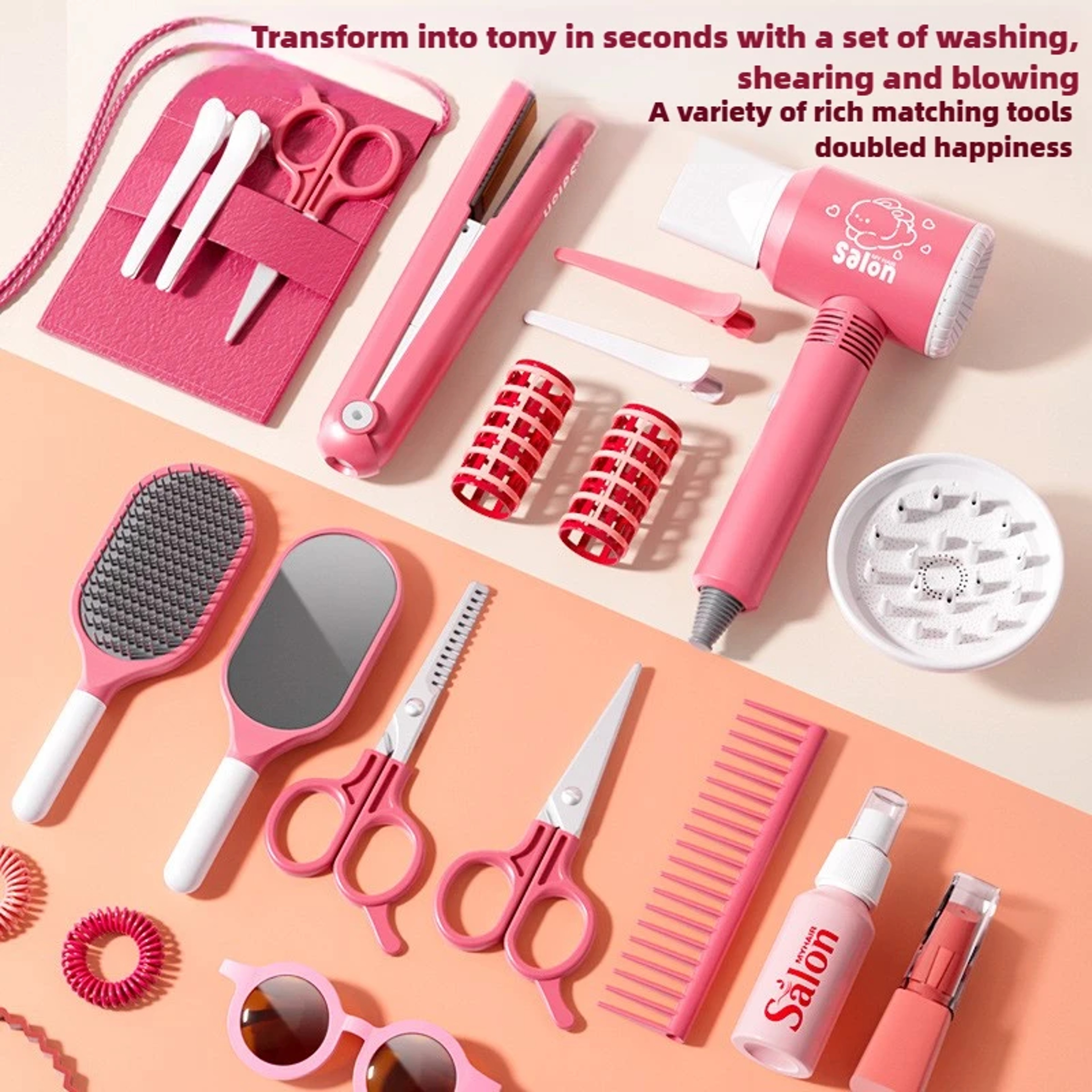 Kids Beauty Salon Set Pretend Play Hair Styling And Makeup Toy Kit 2